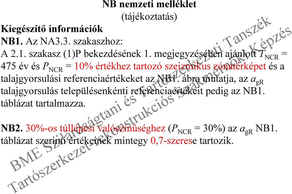 referenciaértékeket az NB1. ábra mutatja, az a gr talajgyorsulás településenkénti referenciaértékeit pedig az NB1.