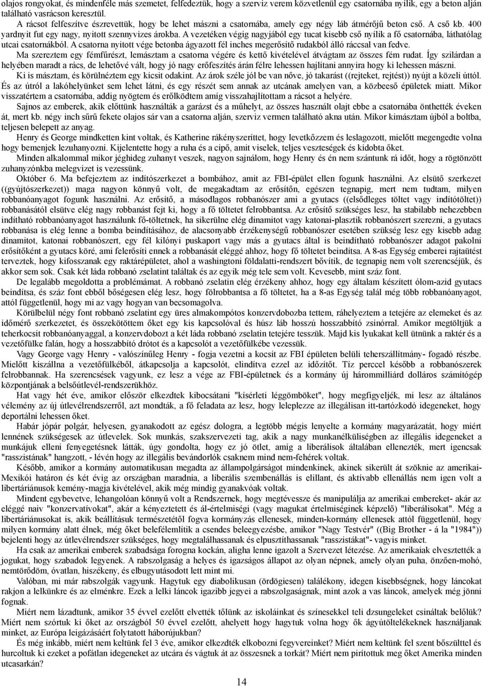 A vezetéken végig nagyjából egy tucat kisebb cső nyílik a fő csatornába, láthatólag utcai csatornákból. A csatorna nyitott vége betonba ágyazott fél inches megerősítő rudakból álló ráccsal van fedve.