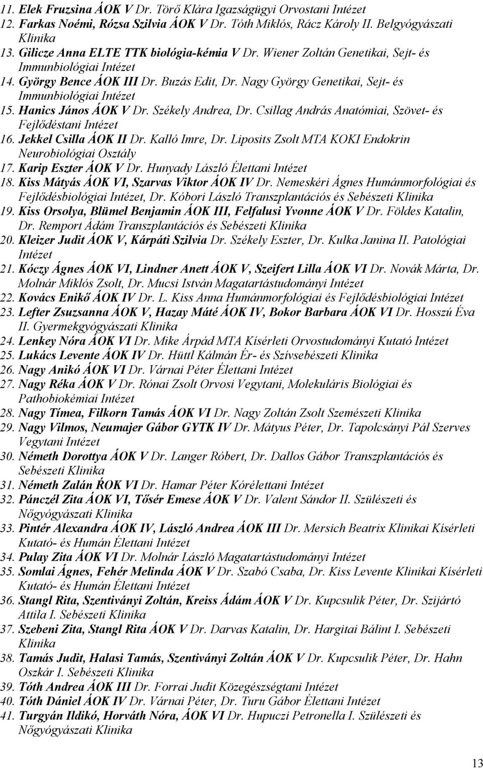 Csillag András Anatómiai, Szövet- és Fejlődéstani 16. Jekkel Csilla ÁOK II Dr. Kalló Imre, Dr. Liposits Zsolt MTA KOKI Endokrin Neurobiológiai Osztály 17. Karip Eszter ÁOK V Dr.