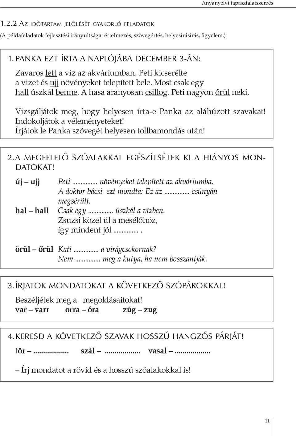 Peti nagyon őrül neki. Vizsgáljátok meg, hogy helyesen írta-e Panka az aláhúzott szavakat! Indokoljátok a véleményeteket! Írjátok le Panka szövegét helyesen tollbamondás után! 2.