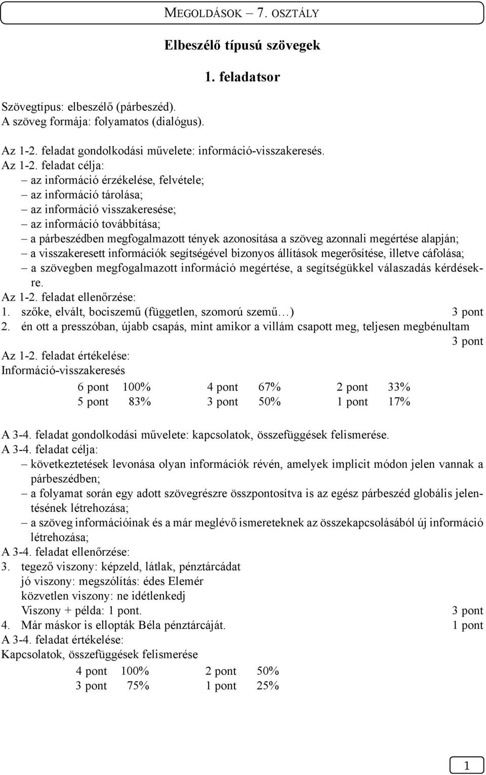 feladat célja: az információ érzékelése, felvétele; az információ tárolása; az információ visszakeresése; az információ továbbítása; a párbeszédben megfogalmazott tények azonosítása a szöveg azonnali