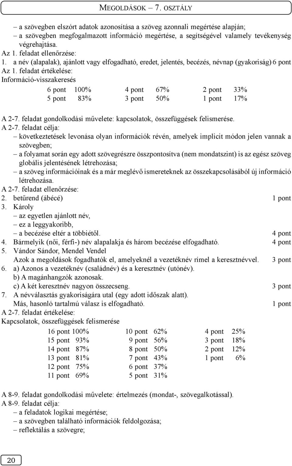 feladat értékelése: Információ-visszakeresés 6 pont 100% 5 pont 83% 4 pont 67% 50% 2 pont 33% 17% A 2-7.