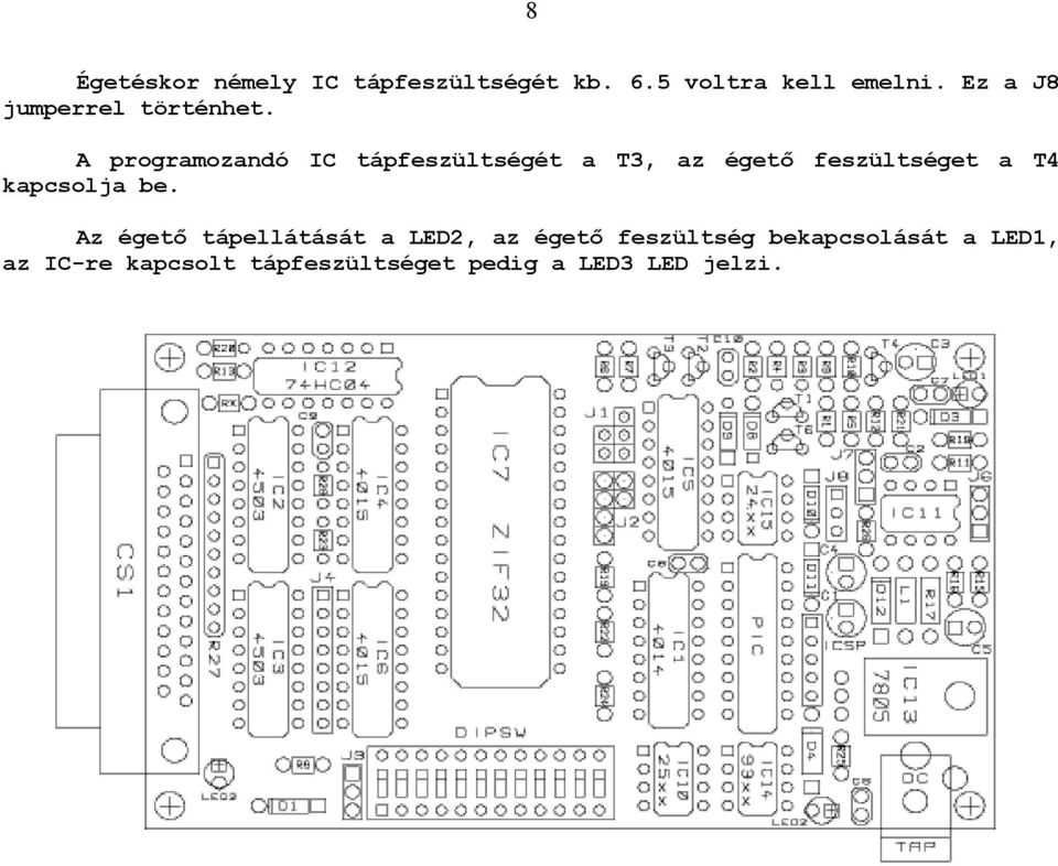 A programozandó IC tápfeszültségét a T3, az égetı feszültséget a T4