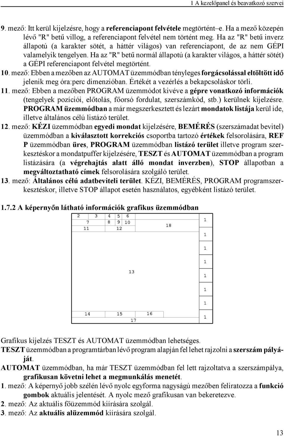 Ha az "R" bet normál állapotú (a karakter világos, a háttér sötét) a GÉPI referenciapont felvétel megtörtént. 10.