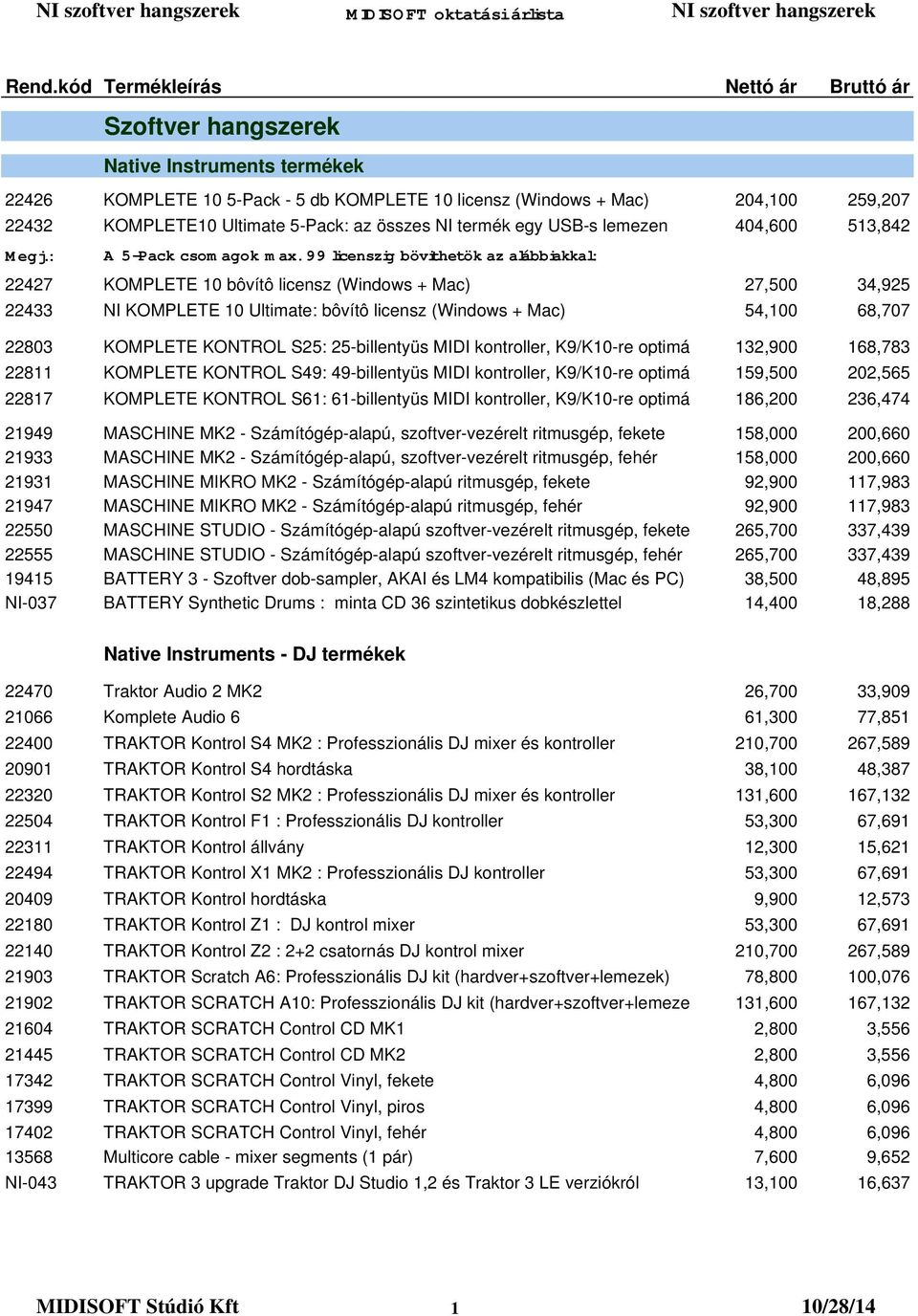 99 licenszig bövithetök az alábbiakkal: 22427 KOMPLETE 10 bôvítô licensz (Windows + Mac) 27,500 34,925 22433 NI KOMPLETE 10 Ultimate: bôvítô licensz (Windows + Mac) 54,100 68,707 22803 KOMPLETE