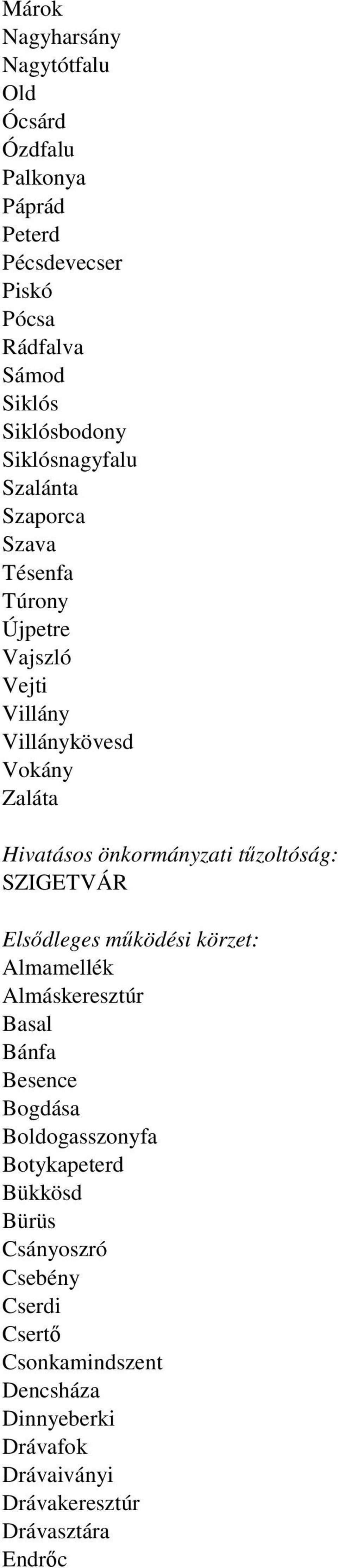 Zaláta SZIGETVÁR Almamellék Almáskeresztúr Basal Bánfa Besence Bogdása Boldogasszonyfa Botykapeterd Bükkösd Bürüs