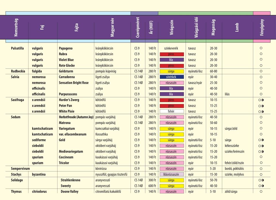 30-40 nemorosa Sensation Bright Rose ligeti zsálya CS 14Ø 280 Ft rózsaszín tavasz/nyár 25-30 officinalis zsálya CS 9 140 Ft lila nyár 40-50 officinalis Purpurascens zsálya CS 9 140 Ft lila nyár 40-50