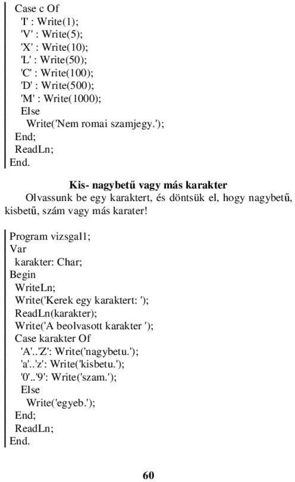 Kis- nagybetű vagy más karakter Olvassunk be egy karaktert, és döntsük el, hogy nagybetű, kisbetű, szám vagy más karater!