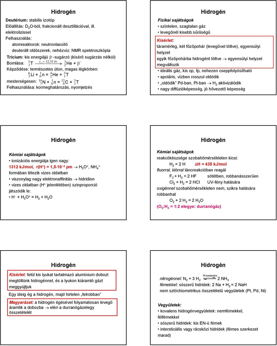 1 T 2 3 He + β Képződése: természetes úton, magas légkörben: 6 3 Li + 0 1 n = 4 2 He + 3 1 T mesterségesen: 14 7 N + 0 1 n = 12 6C + 3 1 T Felhasználása: kormeghatározás, nyomjelzés Fizikai