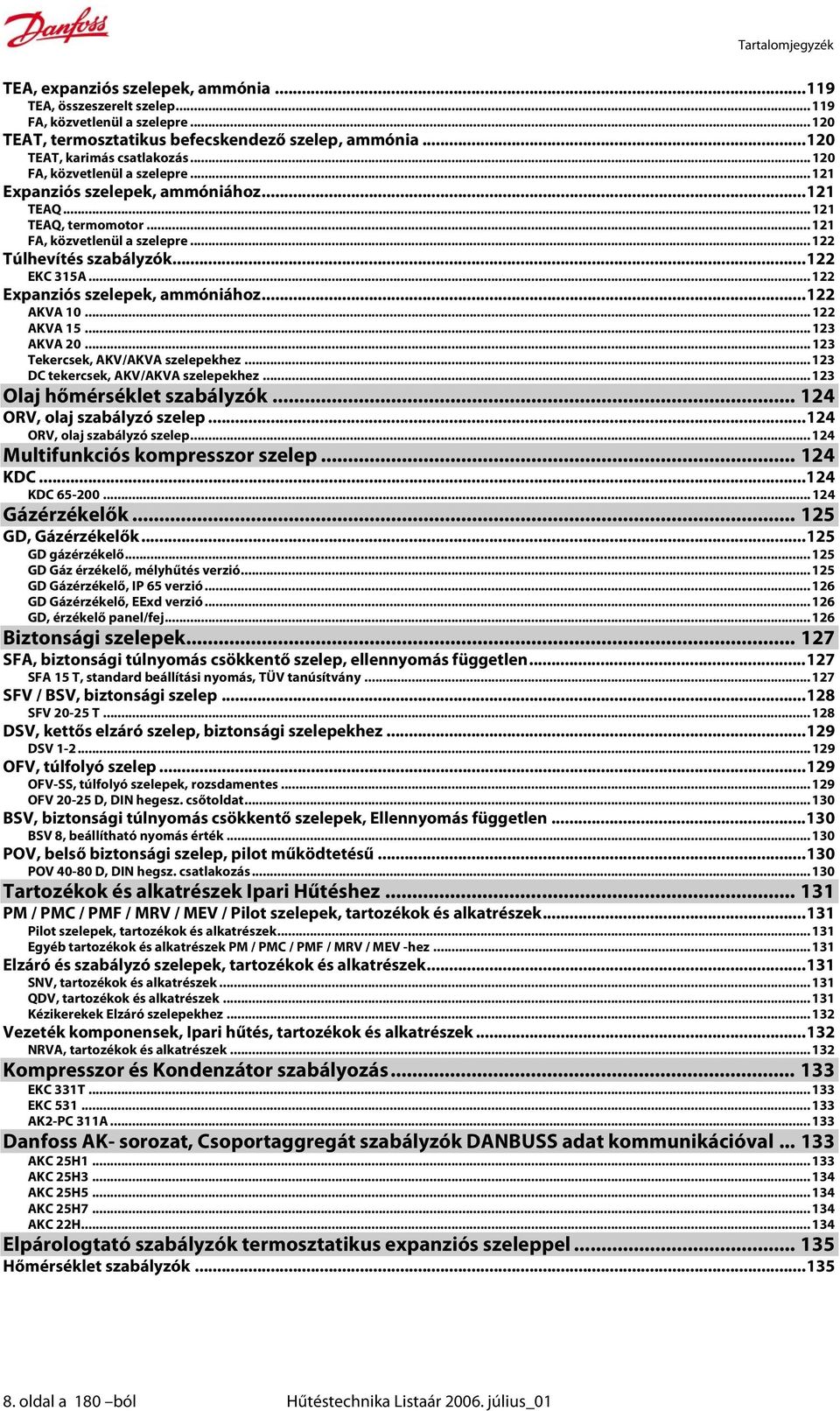 ..122 EKC 315A... 122 Expanziós szelepek, ammóniához...122 AKVA 10... 122 AKVA 15... 123 AKVA 20... 123 Tekercsek, AKV/AKVA szelepekhez... 123 DC tekercsek, AKV/AKVA szelepekhez.