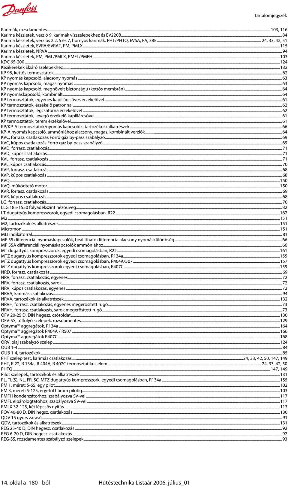 ..132 KP 98, kettős termosztátok... 62 KP nyomás kapcsoló, alacsony nyomás... 63 KP nyomás kapcsoló, magas nyomás... 63 KP nyomás kapcsoló, megnövelt biztonságú (kettõs membrán).