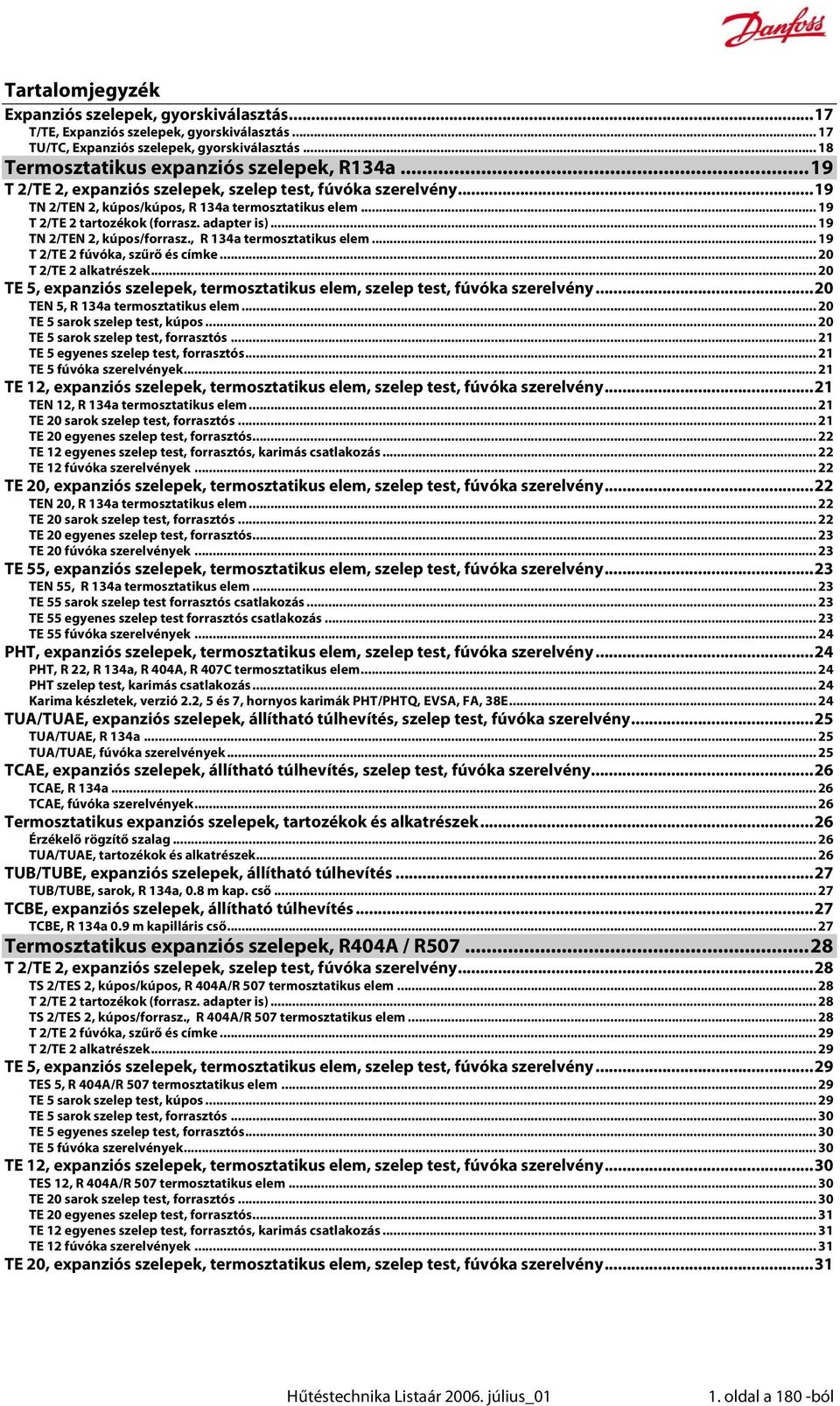 .. 19 TN 2/TEN 2, kúpos/forrasz., R 134a termosztatikus elem... 19 T 2/TE 2 fúvóka, szűrő és címke... 20 T 2/TE 2 alkatrészek.