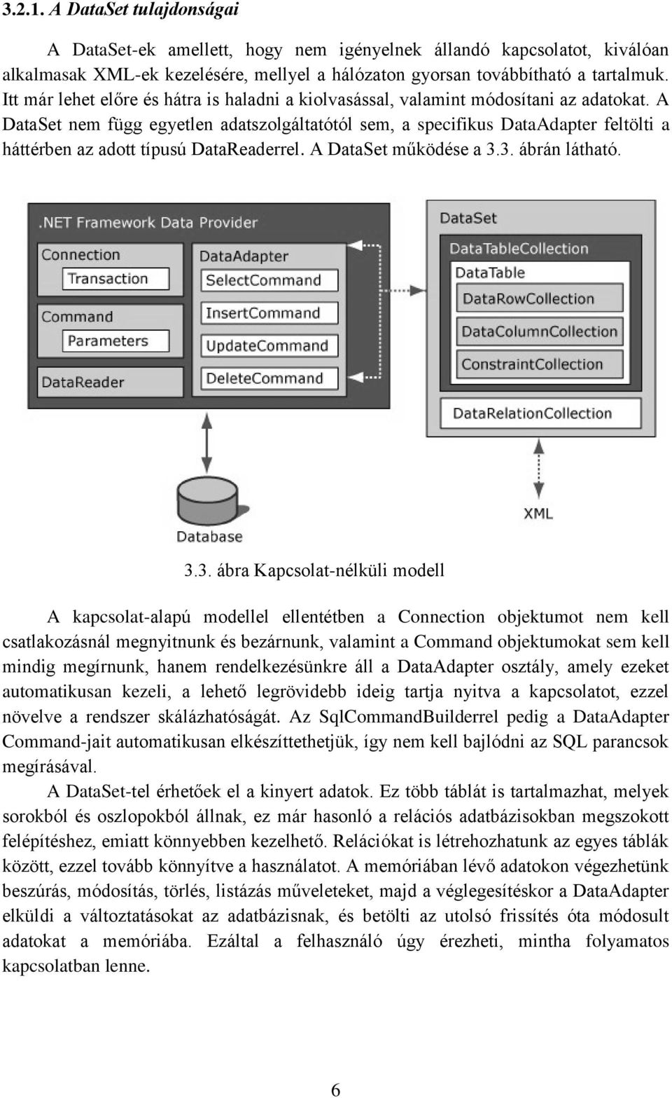 A DataSet nem függ egyetlen adatszolgáltatótól sem, a specifikus DataAdapter feltölti a háttérben az adott típusú DataReaderrel. A DataSet működése a 3.