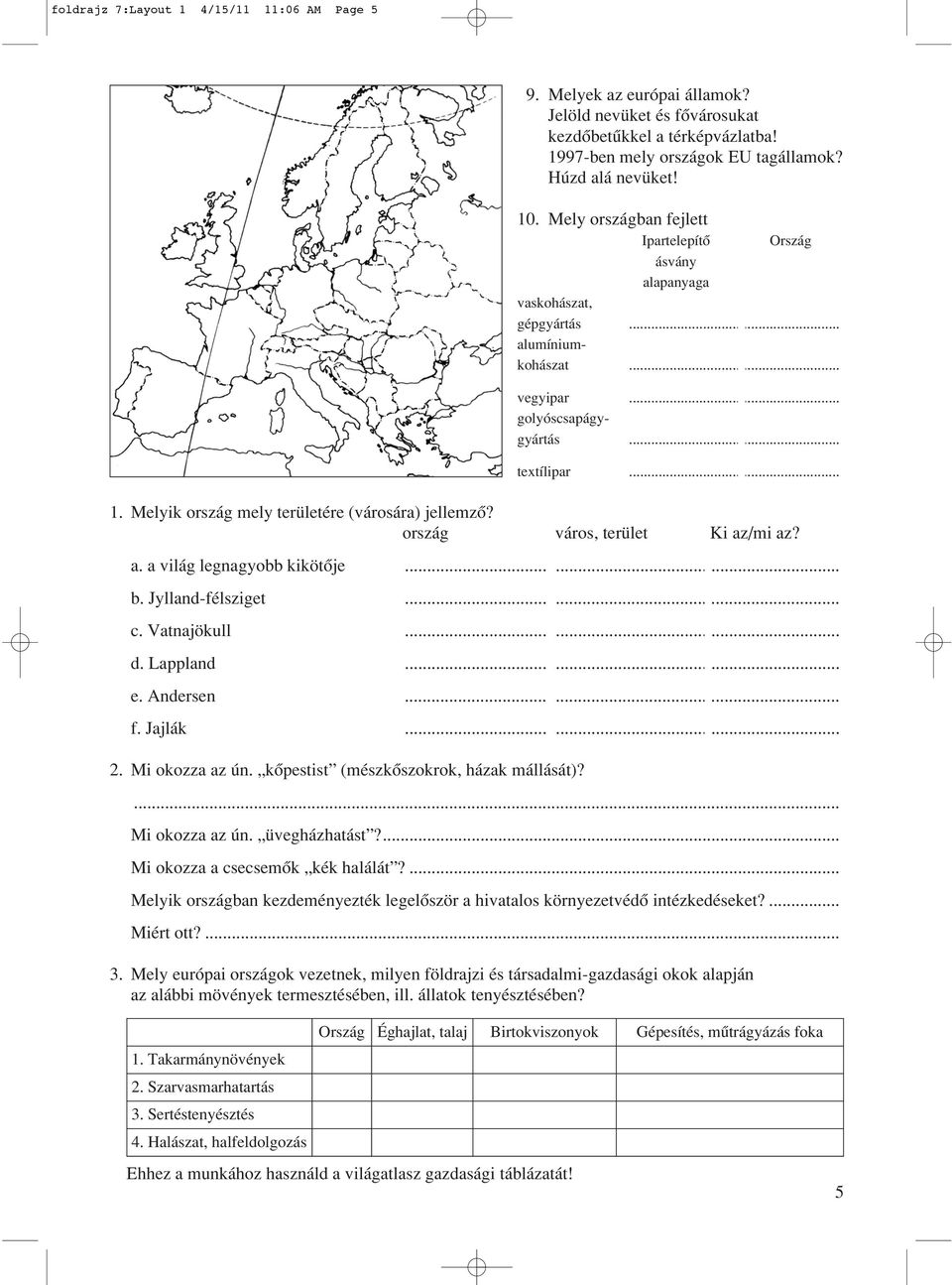 Melyik ország mely területére (városára) jellemzô? ország város, terület Ki az/mi az? a. a világ legnagyobb kikötôje... b. Jylland-félsziget... c. Vatnajökull... d. Lappland... e. Andersen... f.