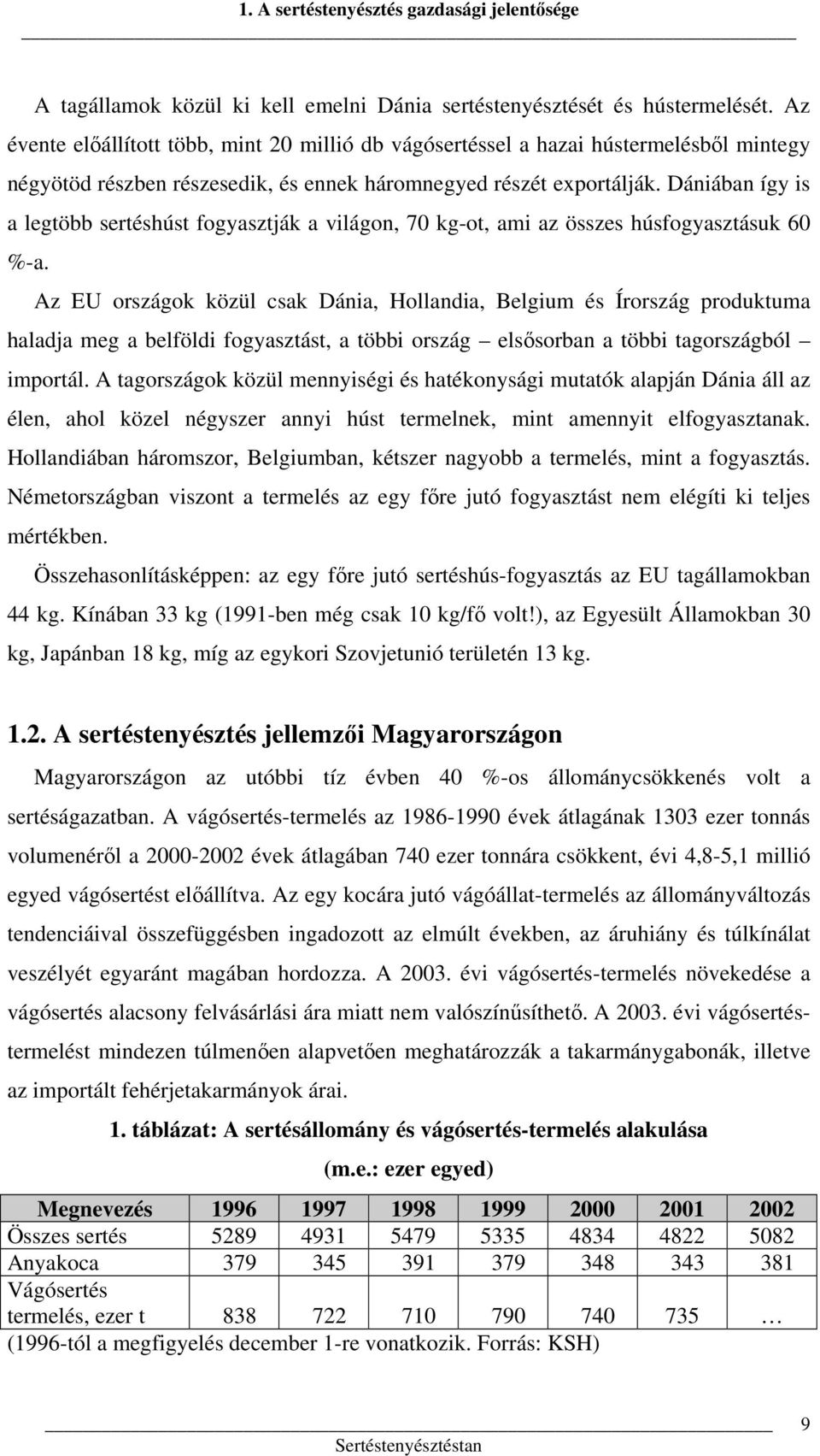 Dániában így is a legtöbb sertéshúst fogyasztják a világon, 70 kg-ot, ami az összes húsfogyasztásuk 60 %-a.