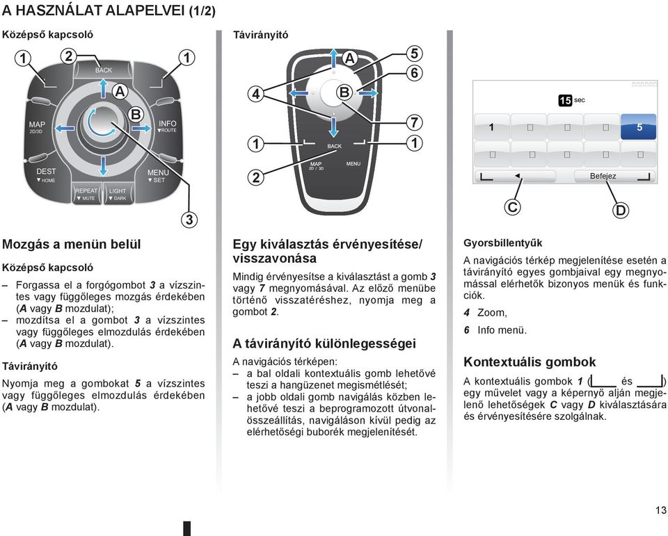 Távirányító Nyomja meg a gombokat 5 a vízszintes vagy függőleges elmozdulás érdekében (A vagy B mozdulat).