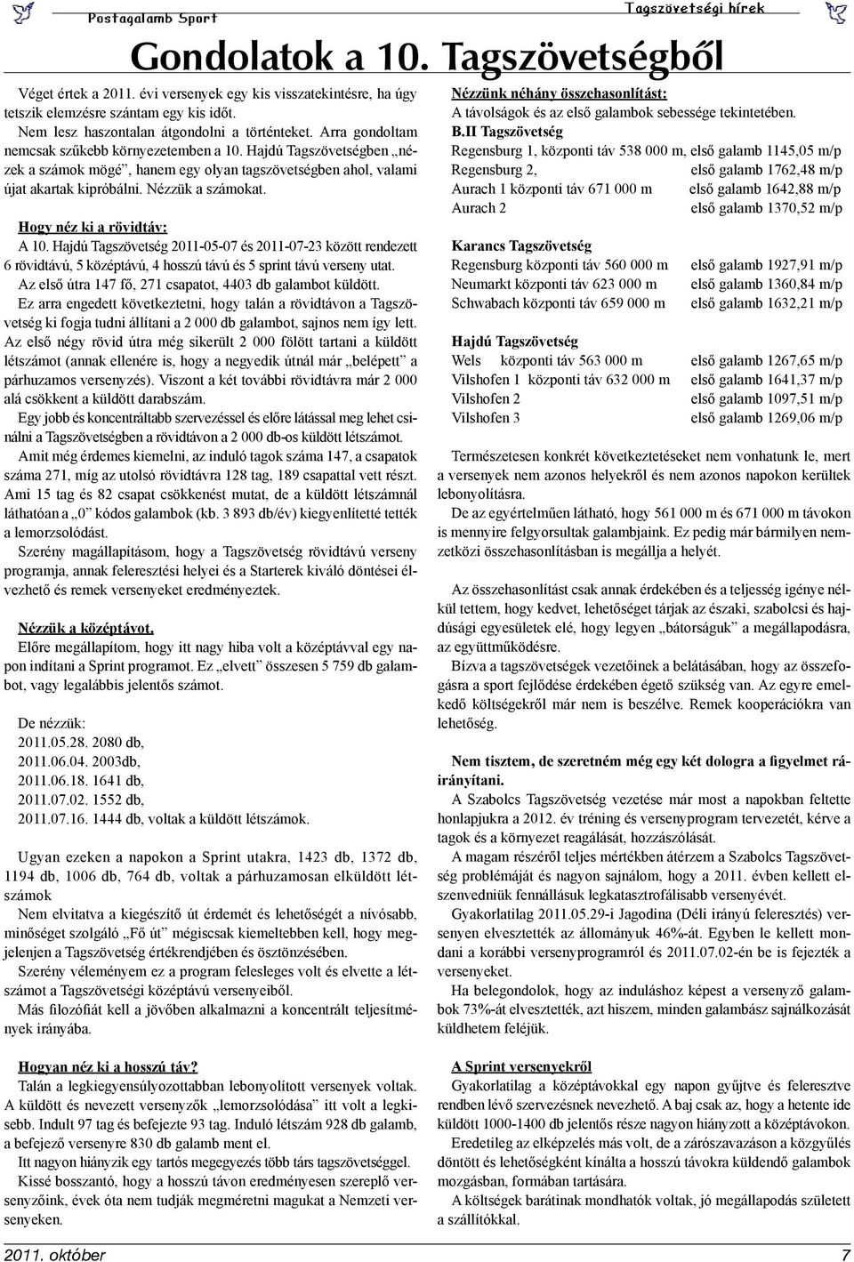 Hogy néz ki a rövidtáv: A 10. Hajdú Tagszövetség 2011-05-07 és 2011-07-23 között rendezett 6 rövidtávú, 5 középtávú, 4 hosszú távú és 5 sprint távú verseny utat.