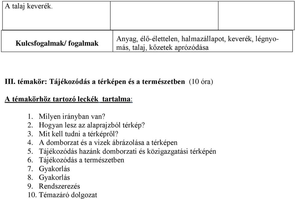 Hogyan lesz az alaprajzból térkép? 3. Mit kell tudni a térképről? 4. A domborzat és a vizek ábrázolása a térképen 5.