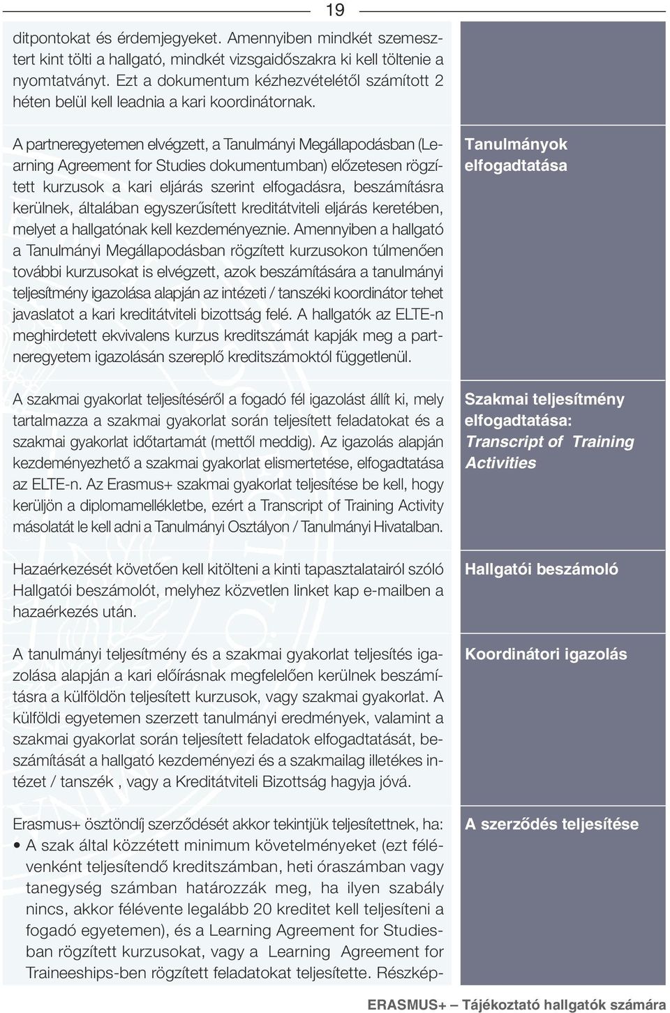 A partneregyetemen elvégzett, a Tanulmányi Megállapodásban (Learning Agreement for Studies dokumentumban) előzetesen rögzített kurzusok a kari eljárás szerint elfogadásra, beszámításra kerülnek,