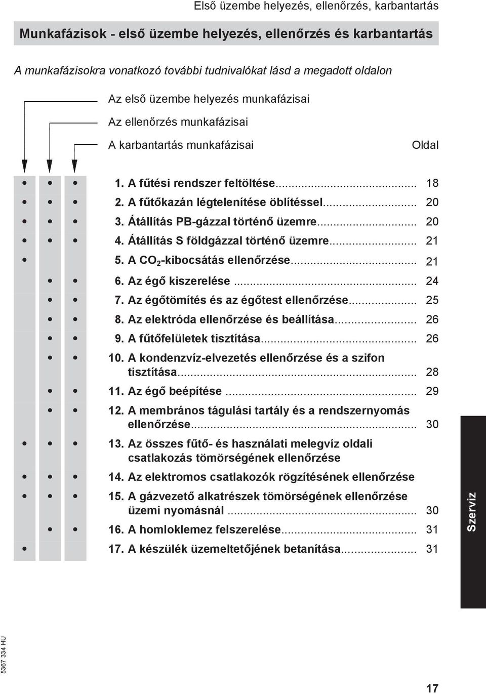 Átállítás PB-gázzal történő üzemre... 20 4. Átállítás S földgázzal történő üzemre... 21 5. A CO 2 -kibocsátás ellenőrzése... 21 6. Az égő kiszerelése... 24 7. Az égőtömítés és az égőtest ellenőrzése.