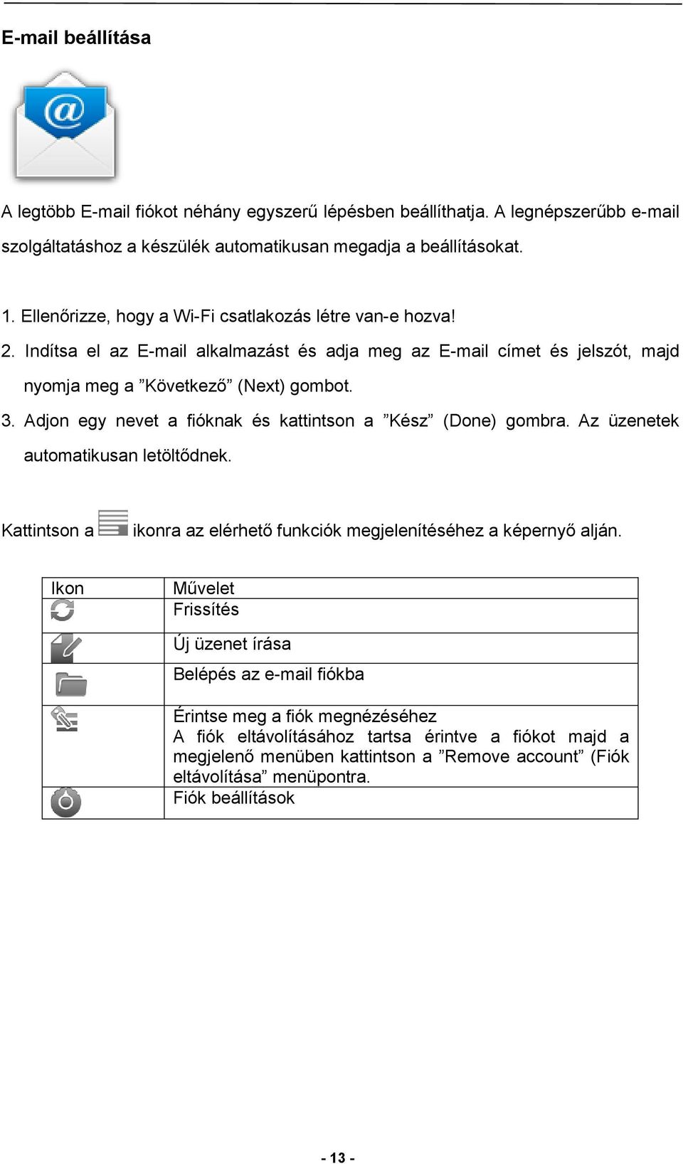 Adjon egy nevet a fióknak és kattintson a Kész (Done) gombra. Az üzenetek automatikusan letöltődnek. Kattintson a ikonra az elérhető funkciók megjelenítéséhez a képernyő alján.