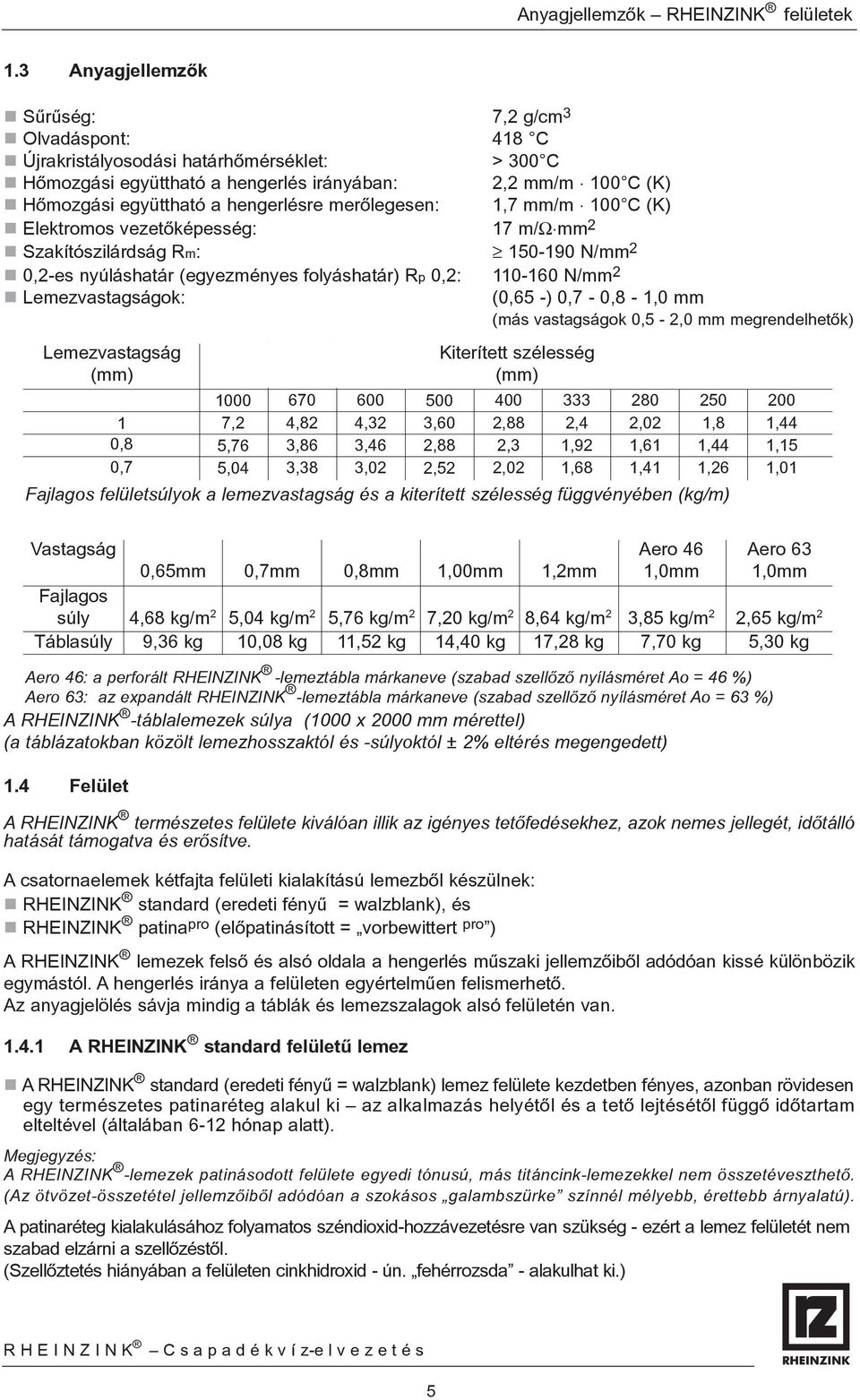 merõlegesen: 1,7 /m 100 C (K) Elektromos vezetõképesség: 17 m/ω 2 Szakítószilárdság Rm: 150-190 N/ 2 0,2-es nyúláshatár (egyezményes folyáshatár) Rp 0,2: 110-160 N/ 2 Lemezvastagságok: (0,65 -)