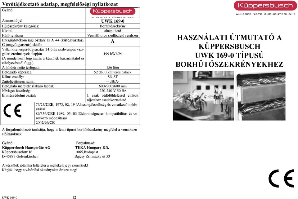 199 kwh/év (A mindenkori fogyasztás a készülék használatától és elhelyezésétől függ.