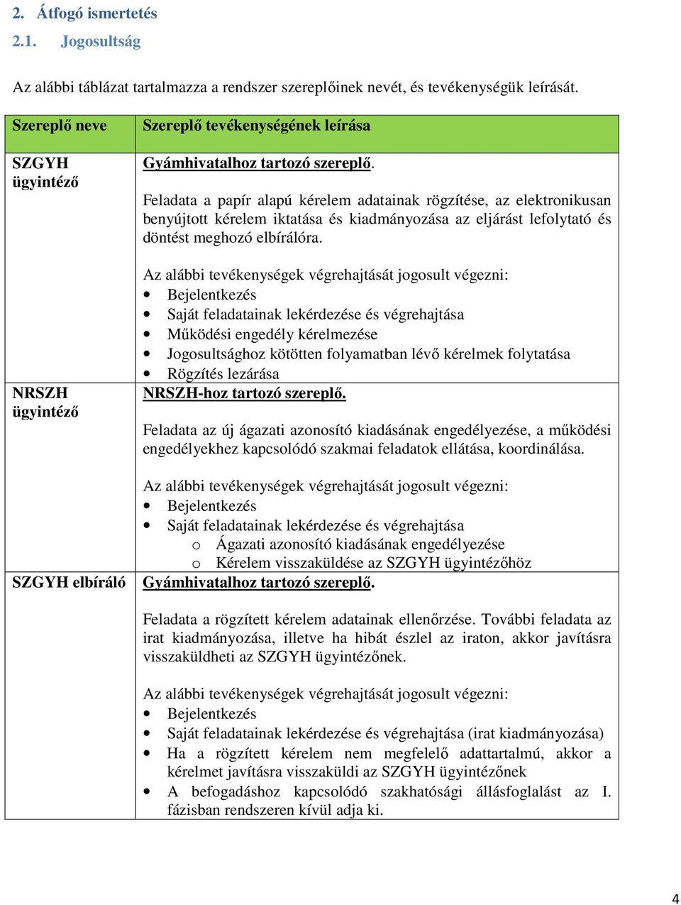 Feladata a papír alapú kérelem adatainak rögzítése, az elektronikusan benyújtott kérelem iktatása és kiadmányozása az eljárást lefolytató és döntést meghozó elbírálóra.