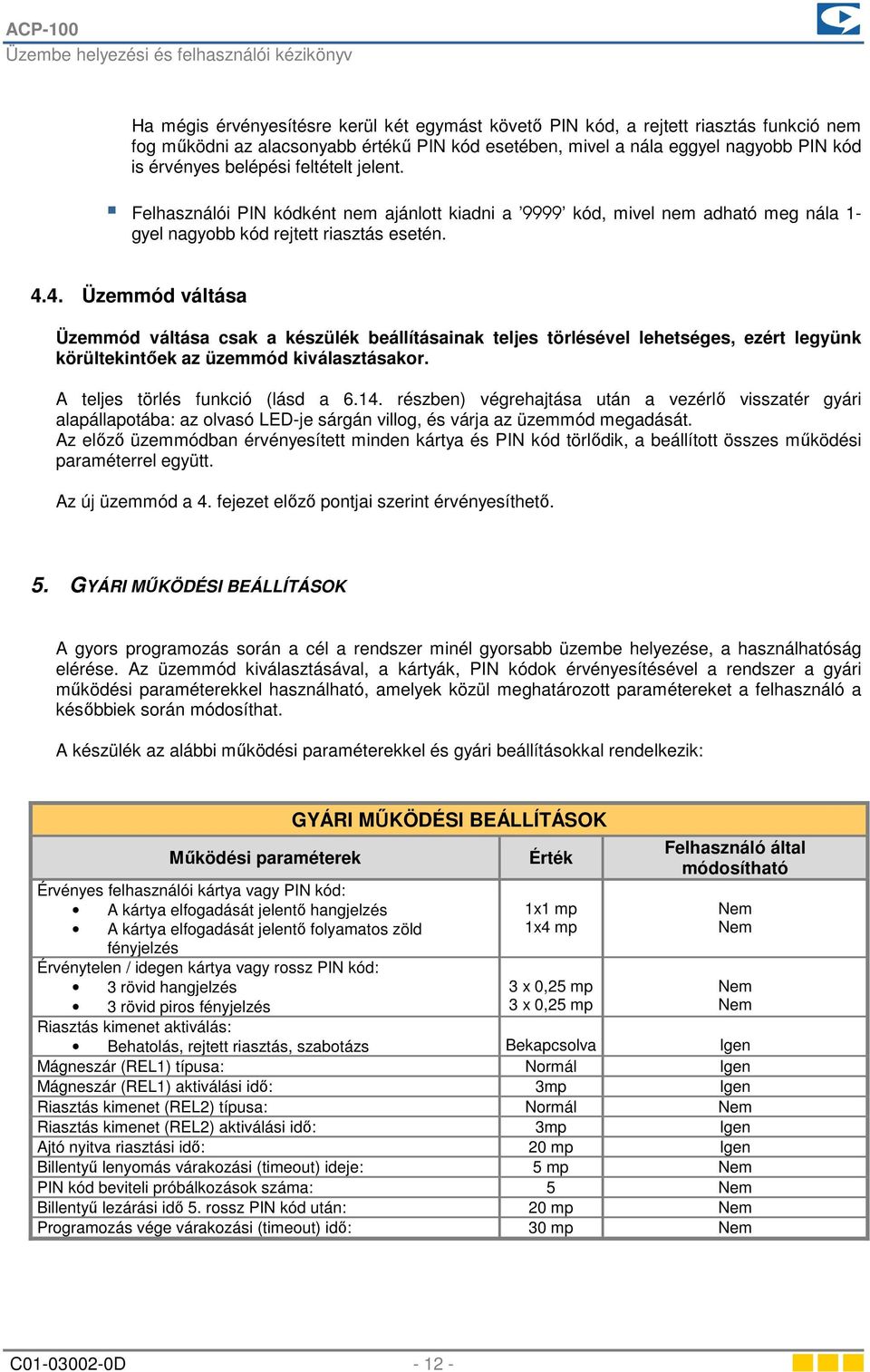 4. Üzemmód váltása Üzemmód váltása csak a készülék beállításainak teljes törlésével lehetséges, ezért legyünk körültekintőek az üzemmód kiválasztásakor. A teljes törlés funkció (lásd a 6.14.