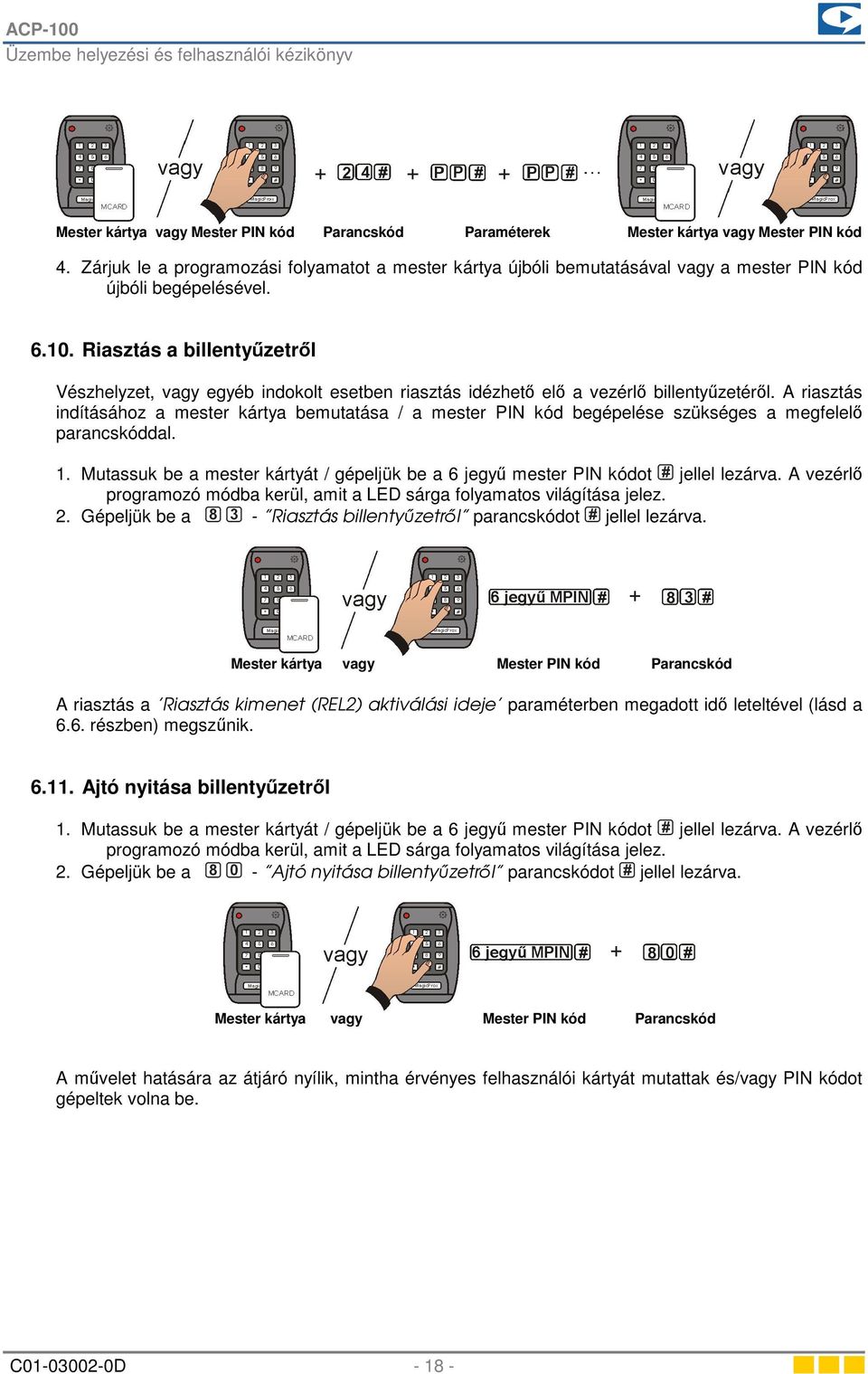 Riasztás a billentyűzetről Vészhelyzet, vagy egyéb indokolt esetben riasztás idézhető elő a vezérlő billentyűzetéről.