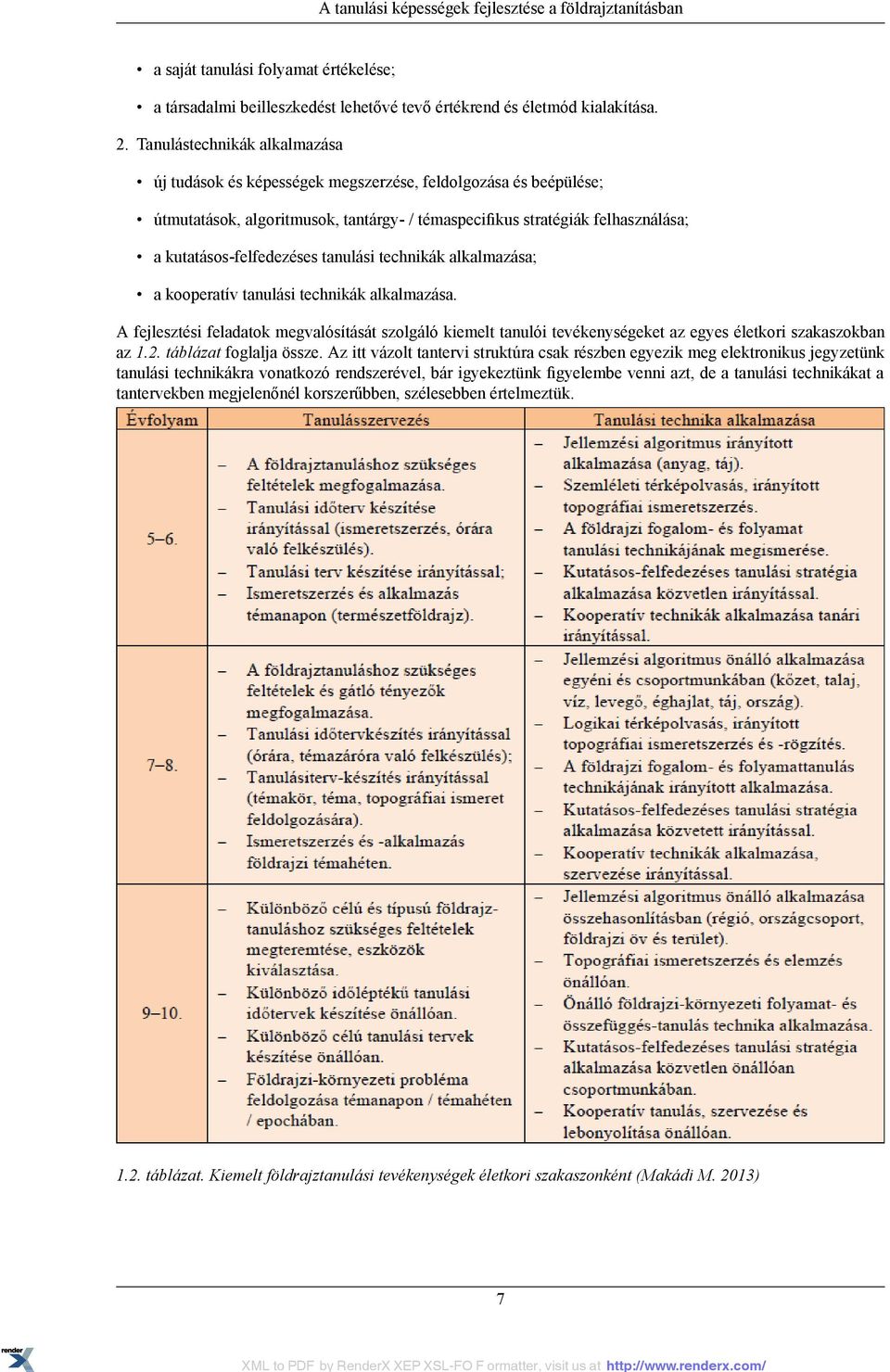 tanulási technikák alkalmazása; a kooperatív tanulási technikák alkalmazása. A fejlesztési feladatok megvalósítását szolgáló kiemelt tanulói tevékenységeket az egyes életkori szakaszokban az 1.2.