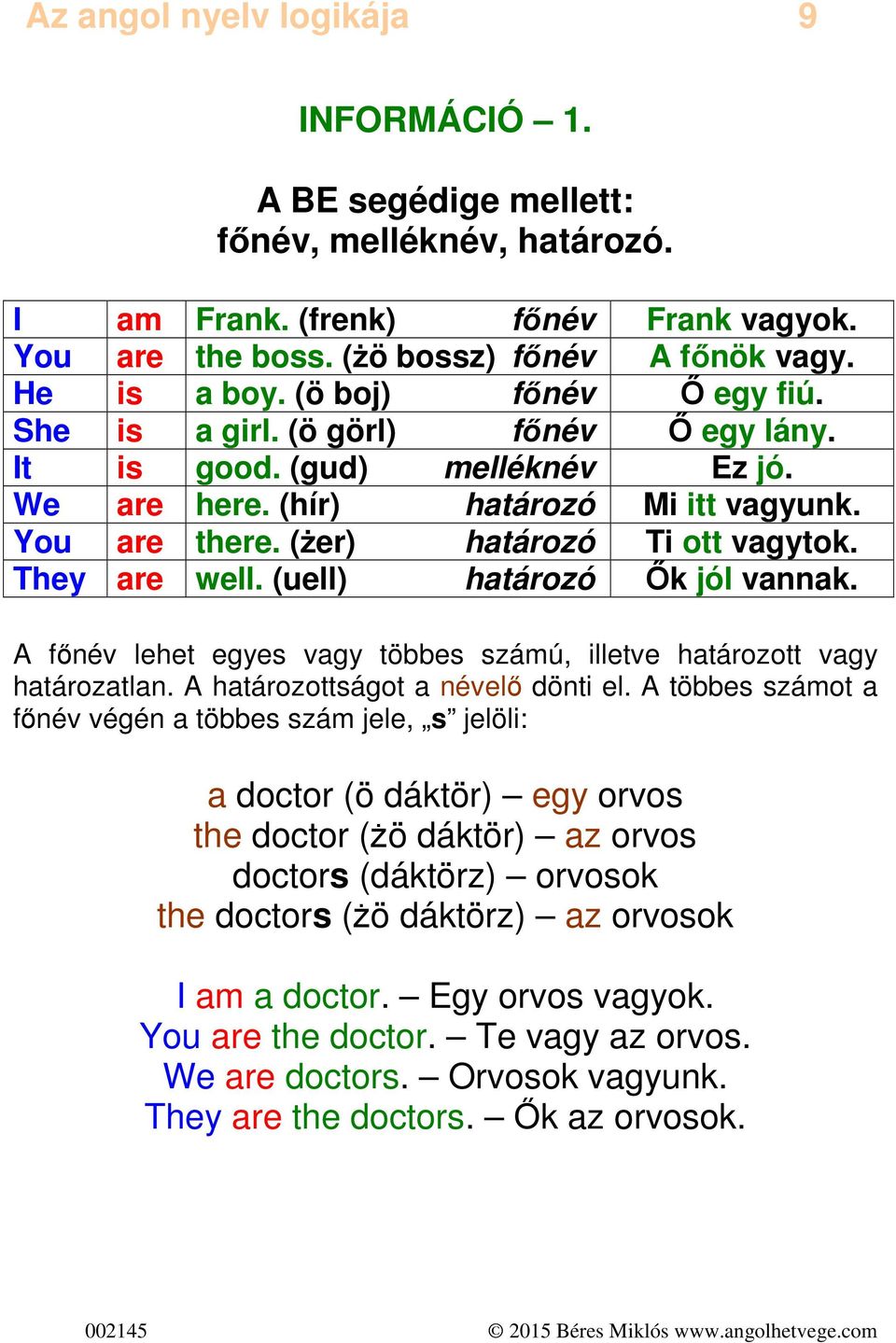 They are well. (uell) határozó Ők jól vannak. A főnév lehet egyes vagy többes számú, illetve határozott vagy határozatlan. A határozottságot a névelő dönti el.