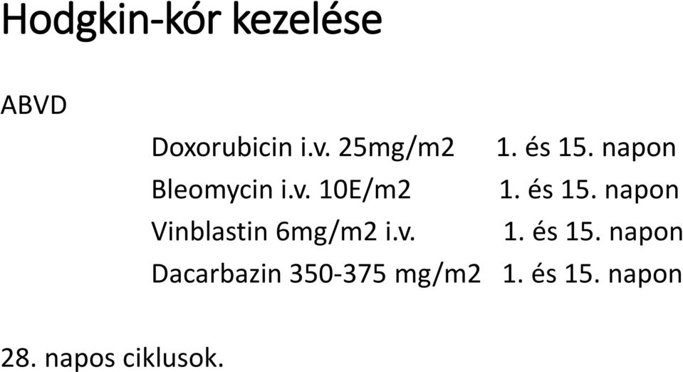 és 15. napon Vinblastin 6mg/m2 i.v. 1. és 15.