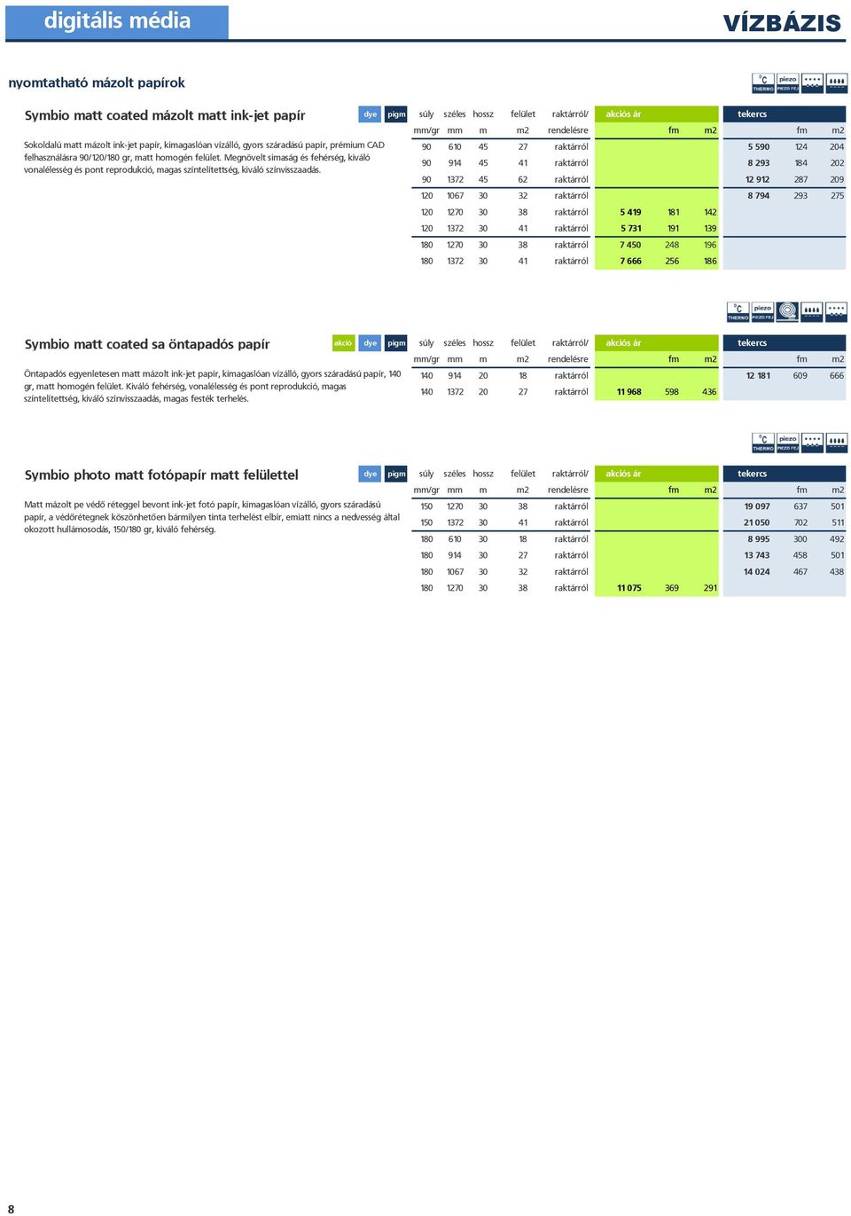 Megnövelt simaság és fehérség, kiváló vonalélesség és pont reprodukció, magas színtelítettség, kiváló színvisszaadás.