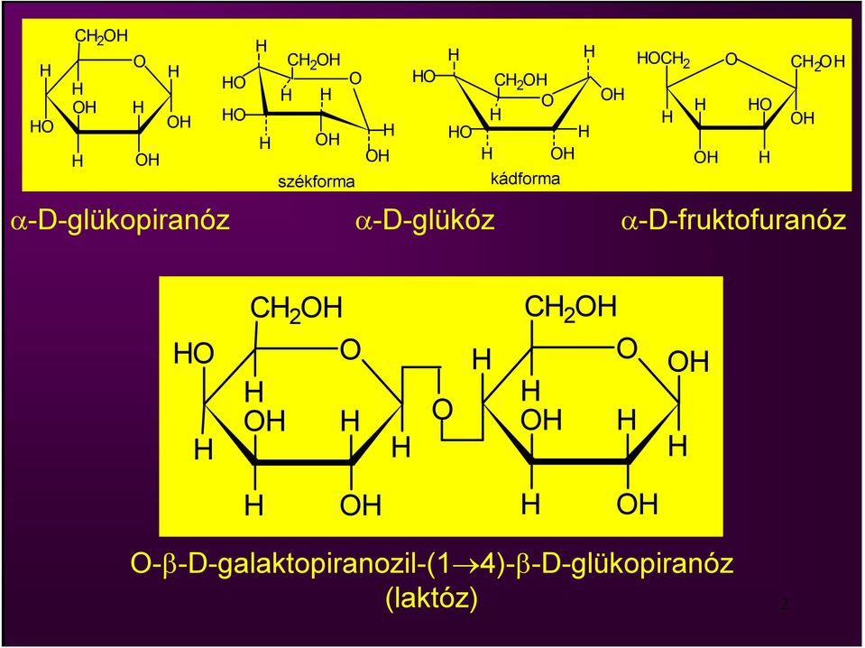 -D-glükopiranóz -D-glükóz -D-fruktofuranóz H H CH 2 H H H H H H