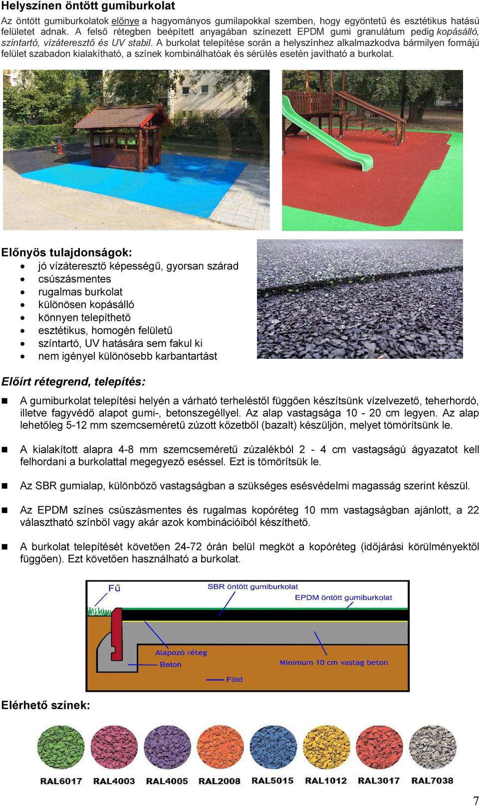 A burkolat telepítése során a helyszínhez alkalmazkodva bármilyen formájú felület szabadon kialakítható, a színek kombinálhatóak és sérülés esetén javítható a burkolat.