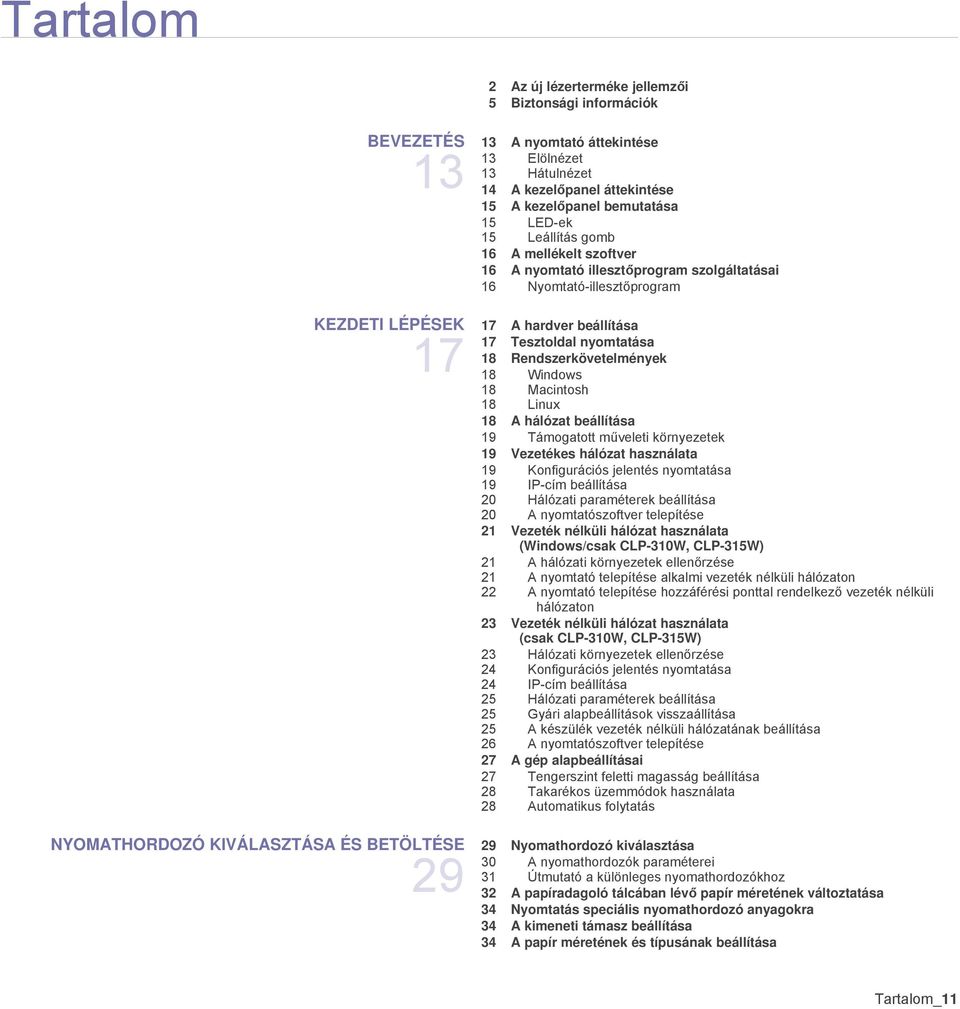 Windows 18 Macintosh 18 Linux 18 A hálózat beállítása 19 Támogatott műveleti környezetek 19 Vezetékes hálózat használata 19 Konfigurációs jelentés nyomtatása 19 IP-cím beállítása 20 Hálózati