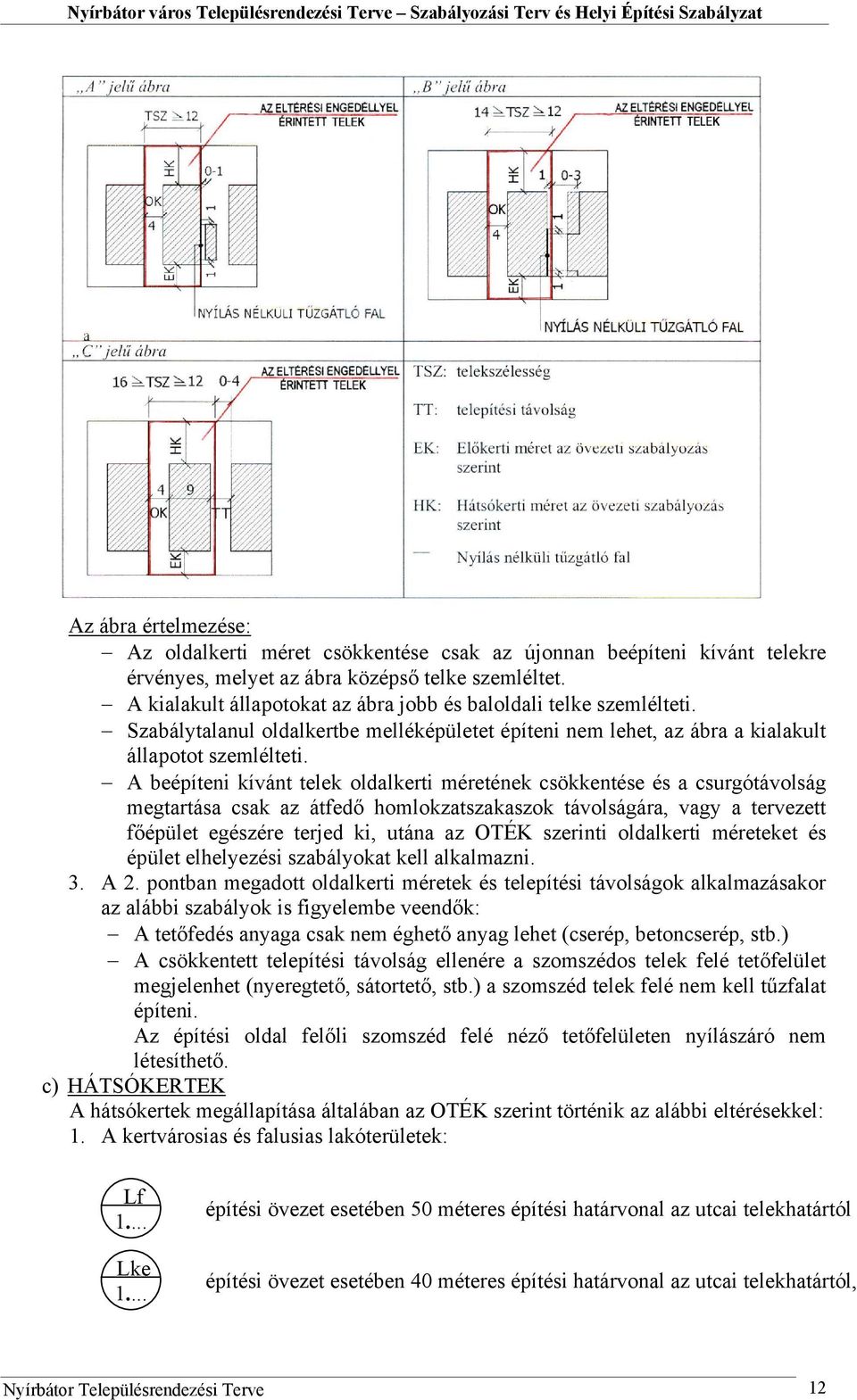 A beépíteni kívánt telek oldalkerti méretének csökkentése és a csurgótávolság megtartása csak az átfedő homlokzatszakaszok távolságára, vagy a tervezett főépület egészére terjed ki, utána az OTÉ