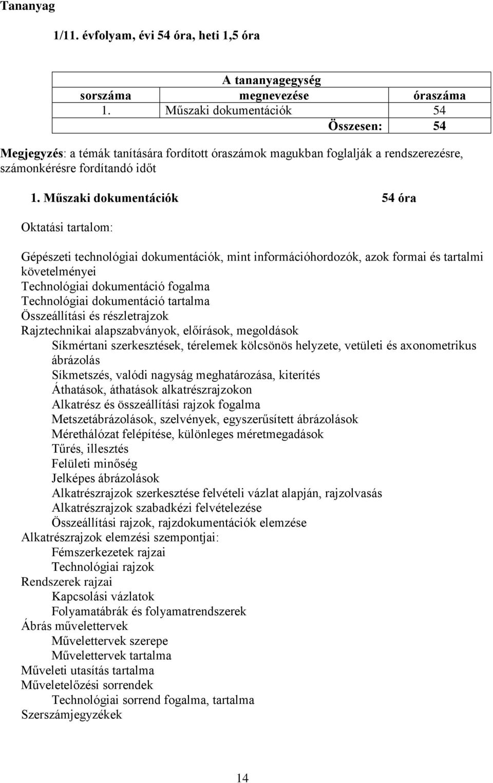 Műszaki dokumentációk 54 óra Gépészeti technológiai dokumentációk, mint információhordozók, azok formai és tartalmi követelményei Technológiai dokumentáció fogalma Technológiai dokumentáció tartalma