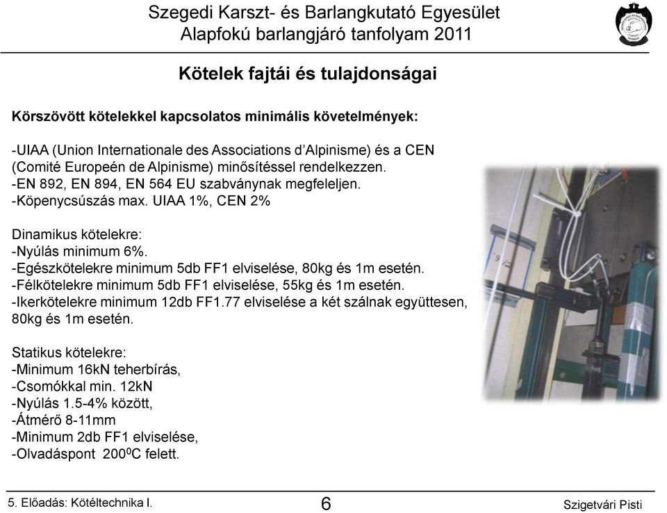 -Egészkötelekre minimum 5db FF1 elviselése, 80kg és 1m esetén. -Félkötelekre minimum 5db FF1 elviselése, 55kg és 1m esetén. -Ikerkötelekre minimum 12db FF1.