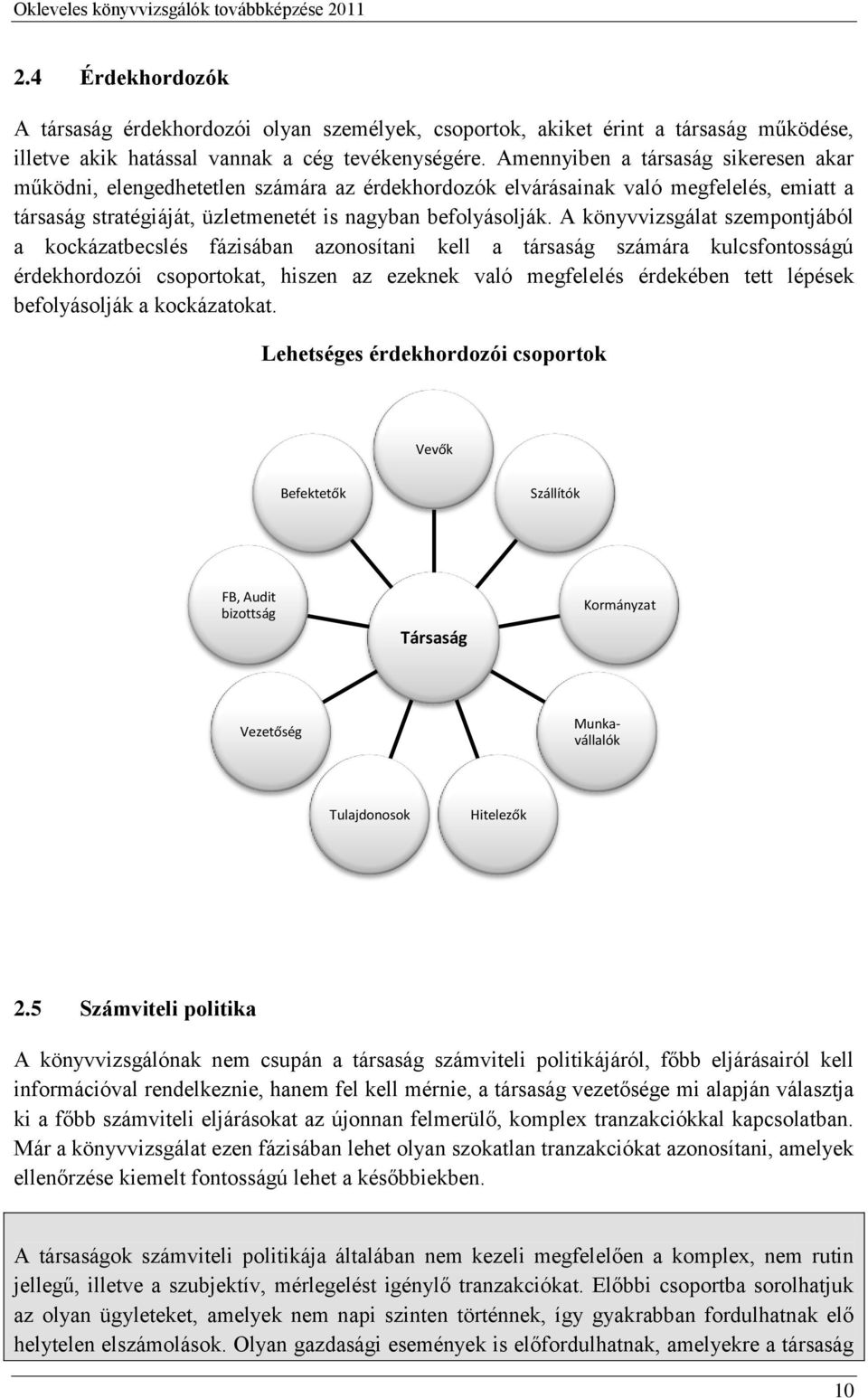 A könyvvizsgálat szempontjából a kockázatbecslés fázisában azonosítani kell a társaság számára kulcsfontosságú érdekhordozói csoportokat, hiszen az ezeknek való megfelelés érdekében tett lépések