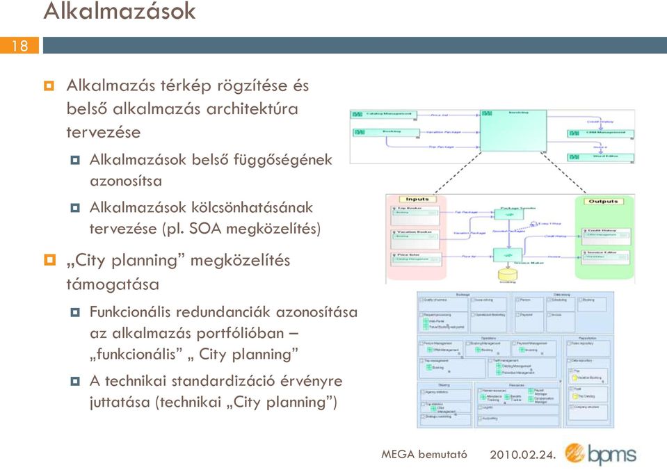 SOA megközelítés) City planning megközelítés támogatása Funkcionális redundanciák azonosítása az