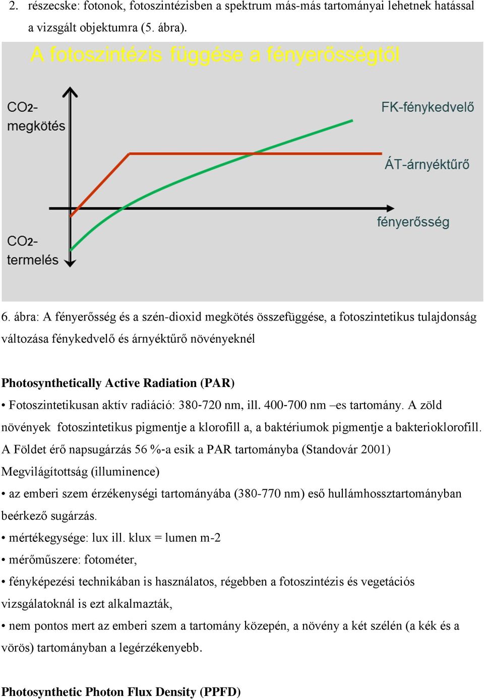 aktív radiáció: 380 720 nm, ill. 400 700 nm es tartomány. A zöld növények fotoszintetikus pigmentje a klorofill a, a baktériumok pigmentje a bakterioklorofill.