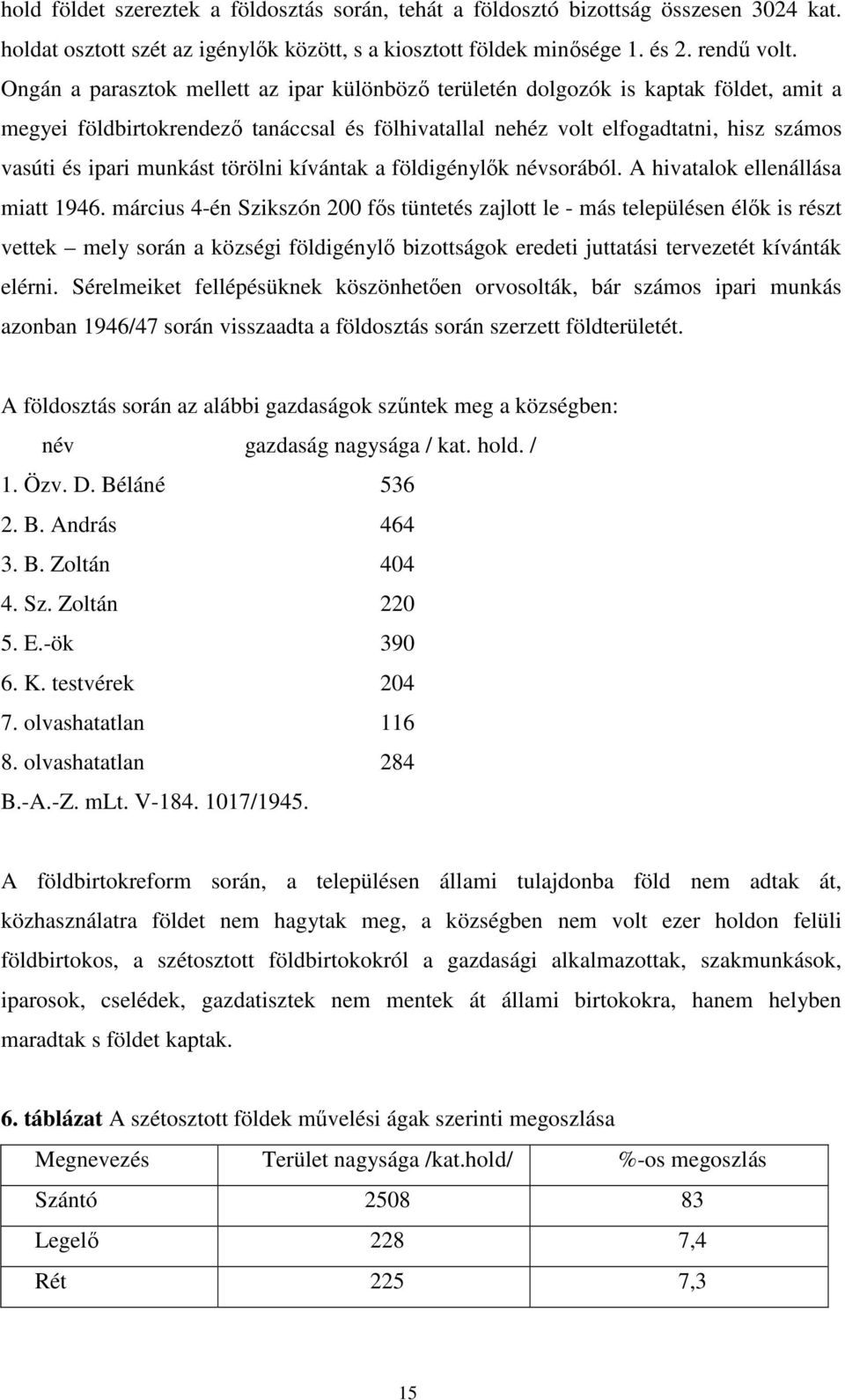 munkást törölni kívántak a földigénylők névsorából. A hivatalok ellenállása miatt 1946.