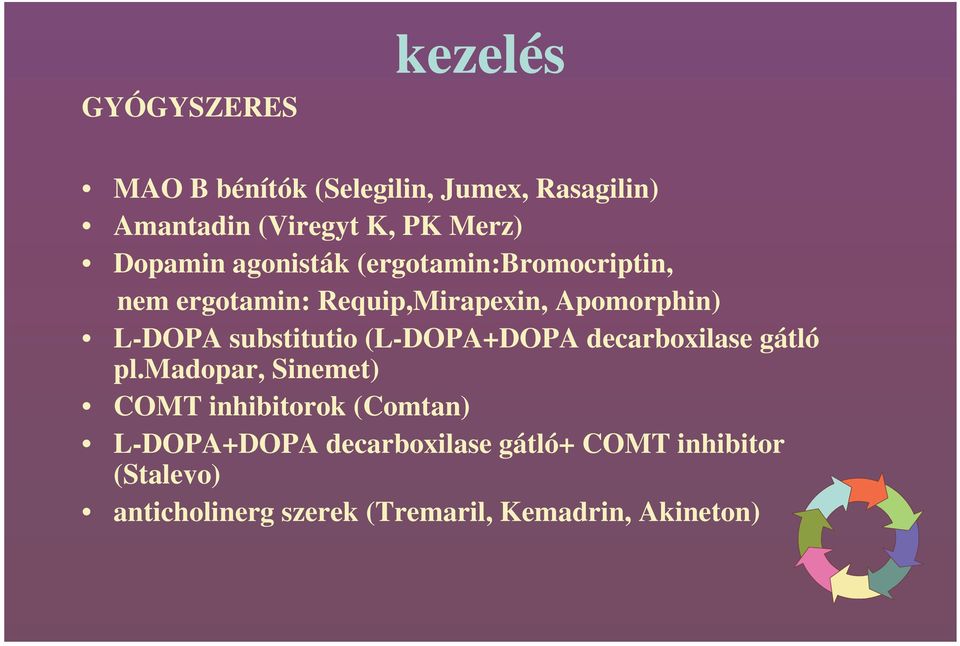 substitutio (L-DOPA+DOPA decarboxilase gátló pl.