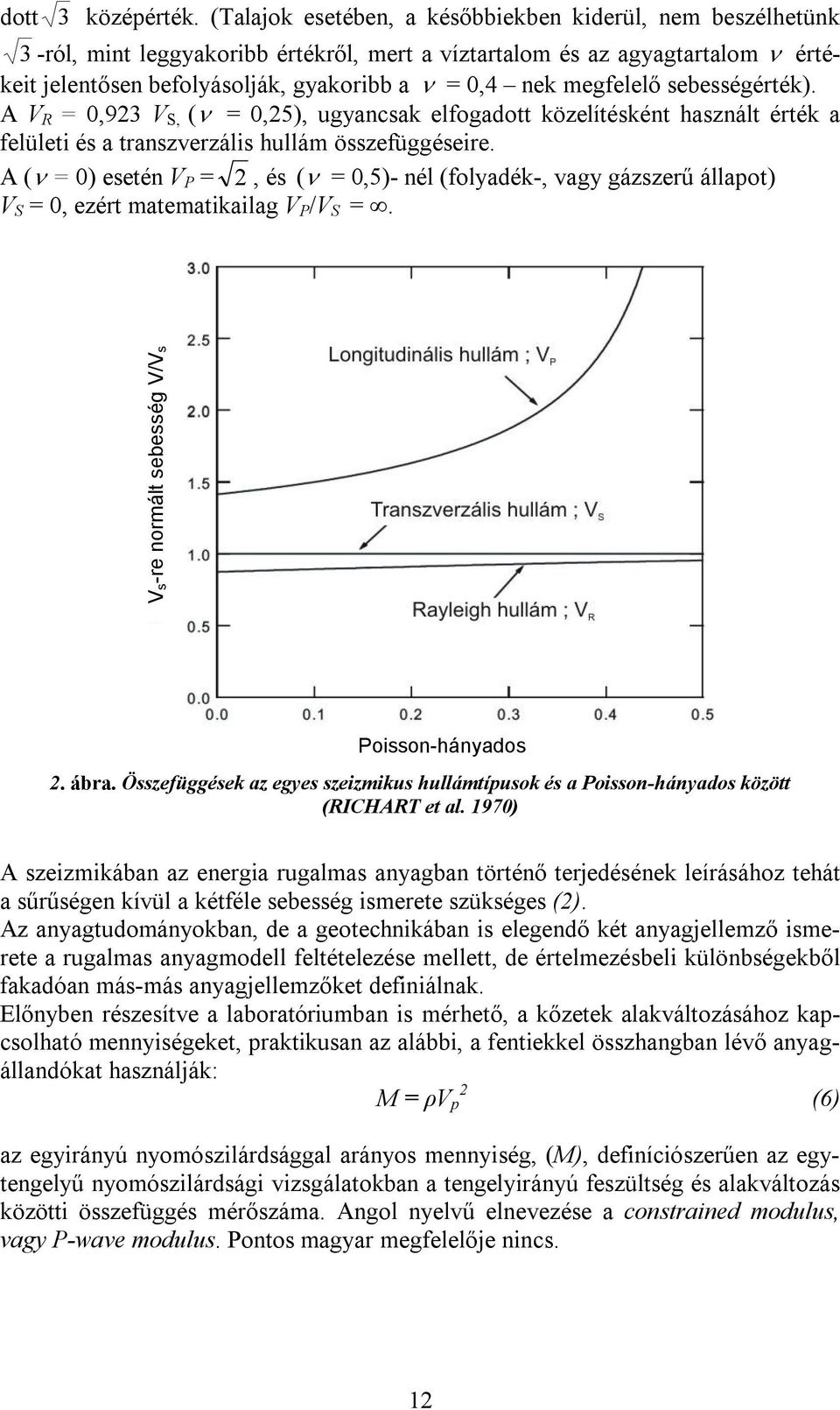 megfelelő sebességérték). A V R = 0,923 V S, (ν = 0,25), ugyancsak elfogadott közelítésként használt érték a felületi és a transzverzális hullám összefüggéseire.