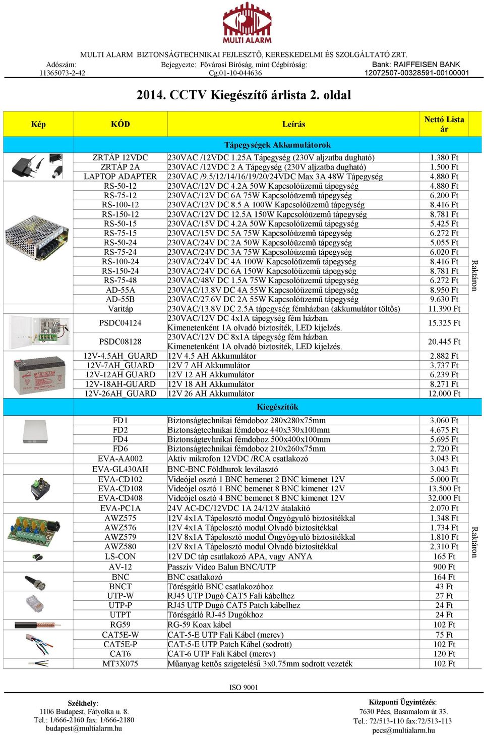 2A 50W Kapcsolóüzemű tápegység 230VAC/12V DC 6A 75W Kapcsolóüzemű tápegység 230VAC/12V DC 8.5 A 100W Kapcsolóüzemű tápegység 230VAC/12V DC 12.5A 150W Kapcsolóüzemű tápegység 230VAC/15V DC 4.