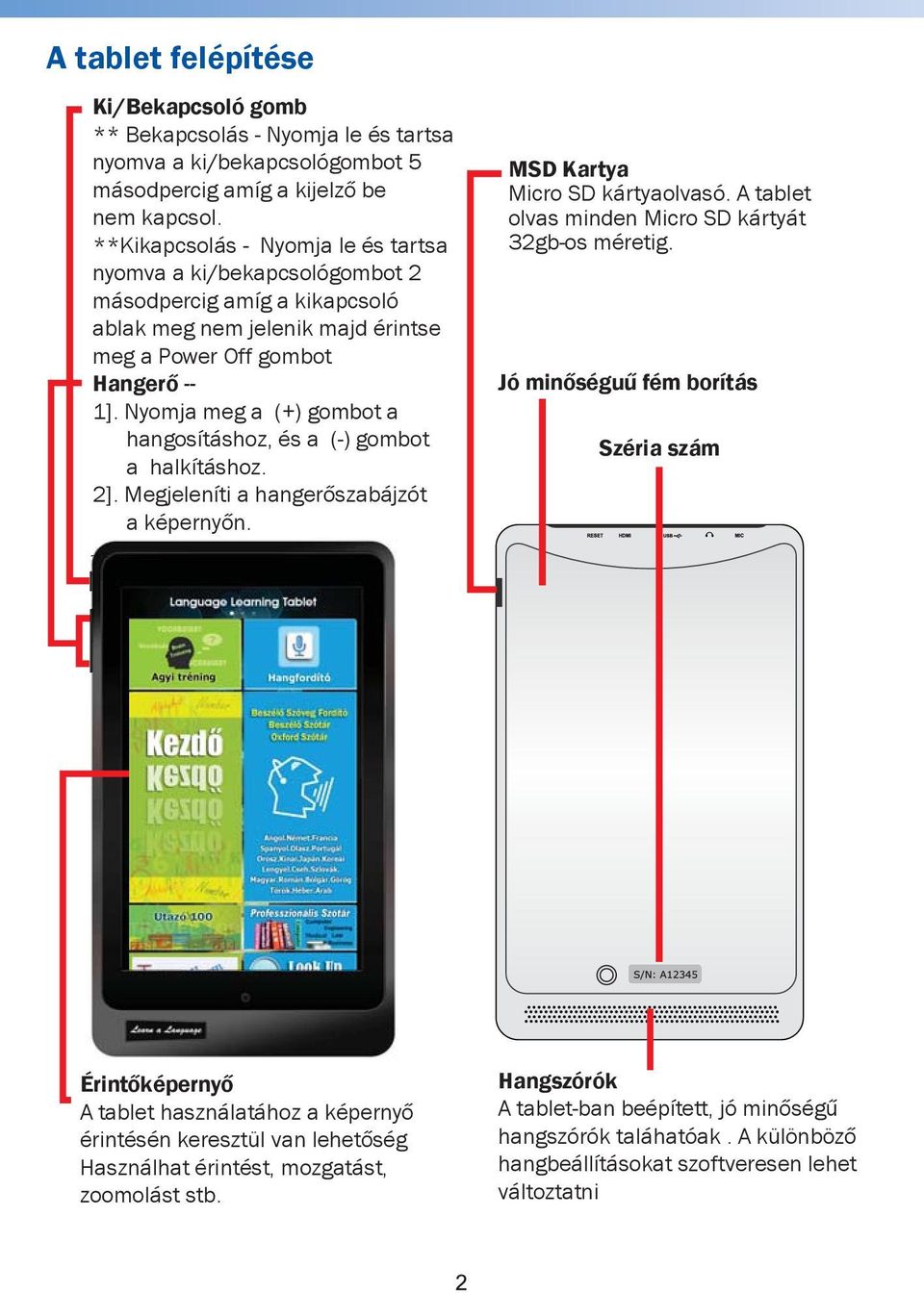 Nyomja meg a (+) gombot a hangosításhoz, és a (-) gombot a halkításhoz. 2]. Megjeleníti a hangerőszabájzót a képernyőn. MSD Kartya Micro SD kártyaolvasó.