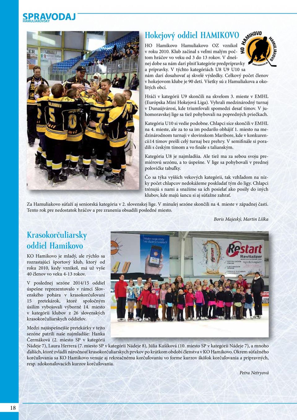 Všetky sú z Hamuliakova a okolitých obcí. Hráči v kategórii U9 skončili na skvelom 3. mieste v EMHL (Európska Mini Hokejová Liga).
