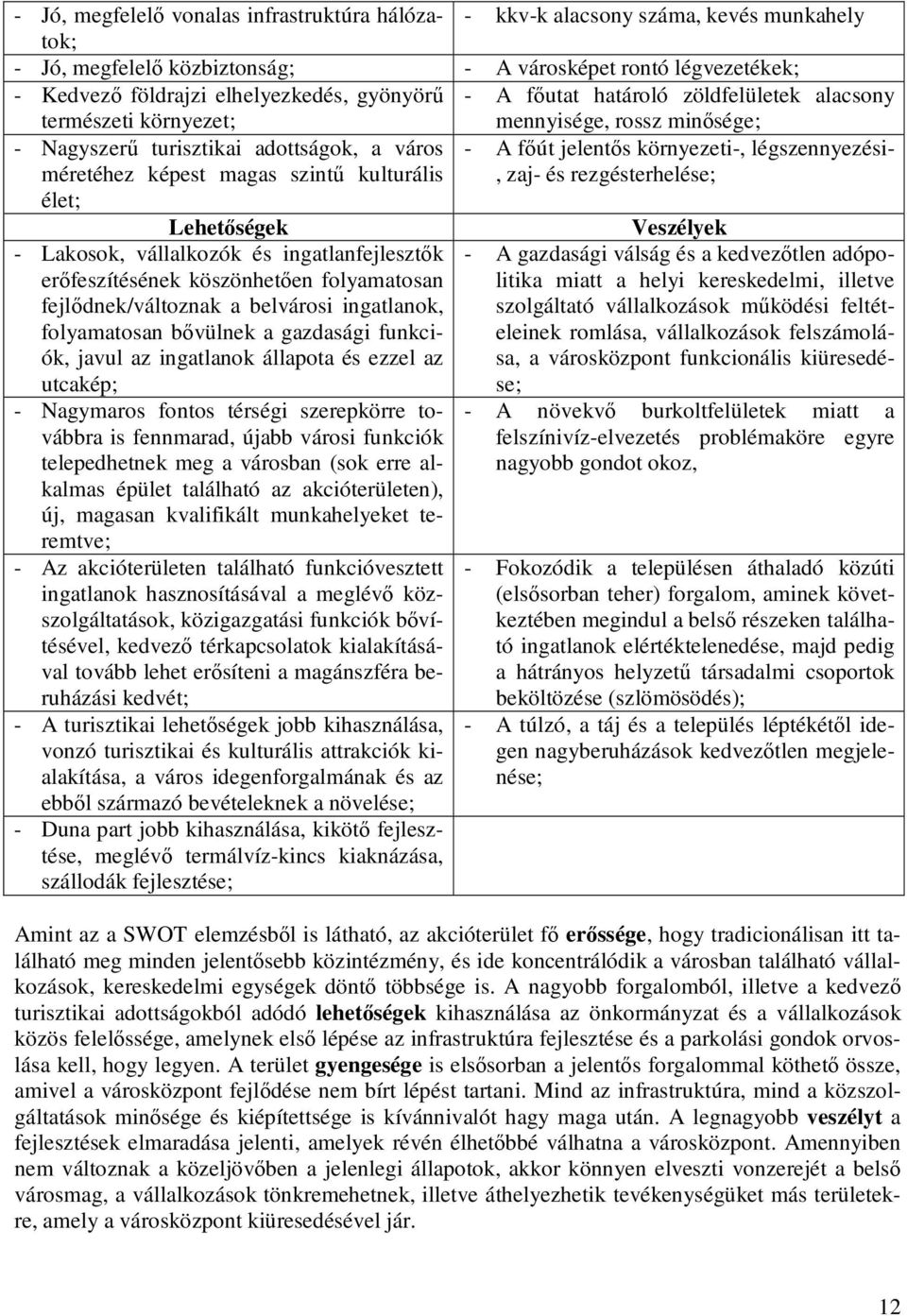 magas szintű kulturális, zaj- és rezgésterhelése; élet; Lehetőségek - Lakosok, vállalkozók és ingatlanfejlesztők erőfeszítésének köszönhetően folyamatosan fejlődnek/változnak a belvárosi ingatlanok,